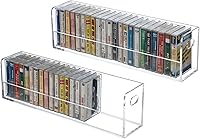 Vista 6 de MyGift Moderno soporte de casetes compacto de acrílico transparente de alta calidad con asas de transporte recortadas, casete de audio retro, cintas