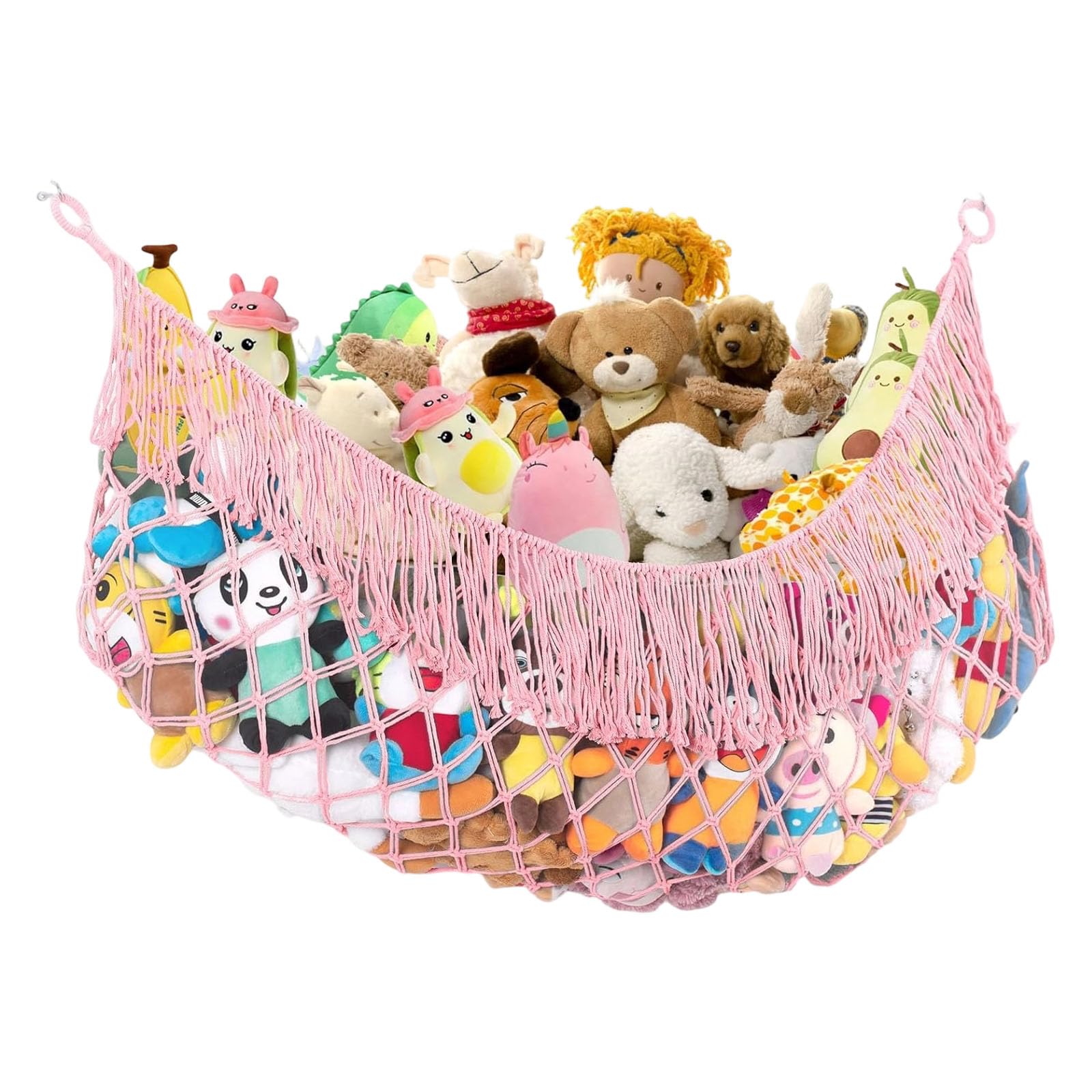 Wall-Mounted Plush Toy Storage Net Cotton Rope Hammock Organizer for Nursery, Playroom, and Bedroom Wall Decor Toy Hammock Organizer Stuffed Animal Storage Net Plush Holder Nursery Decor Playroom Rope
