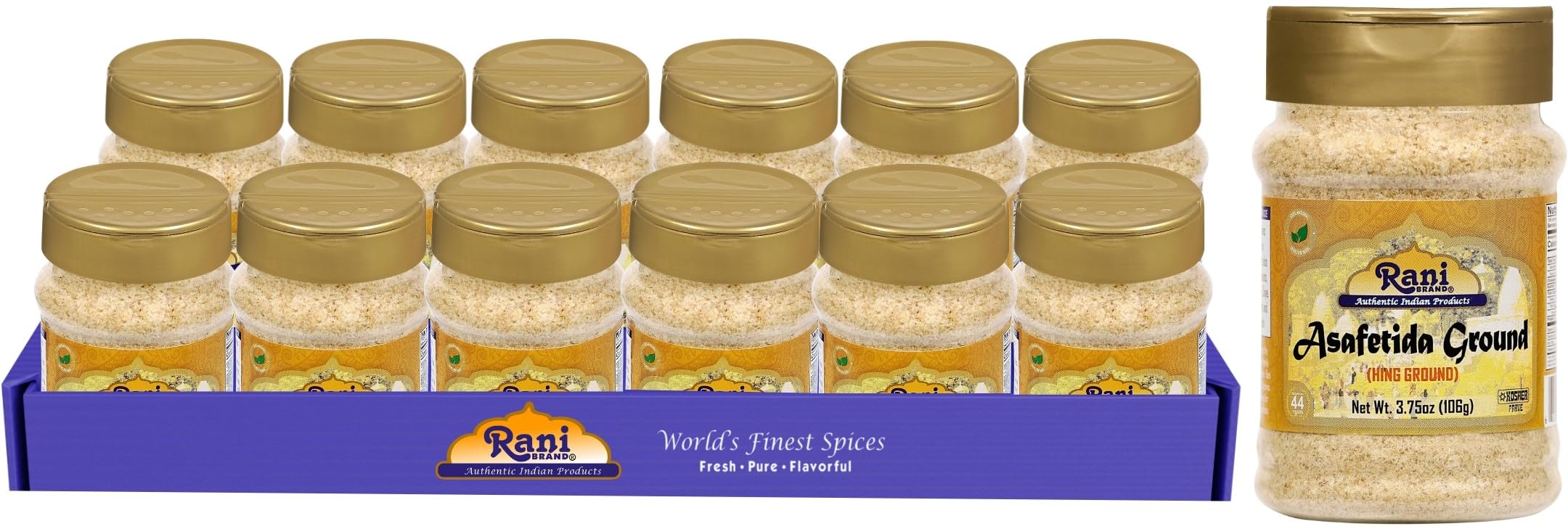 Rani Asafetida (Hing) Ground 3.75oz (106g) PET Jar, Pack of 12 ~ All Natural | Salt Free | Vegan | Non-GMO | Kosher | Asafoetida Indian Spice | Best