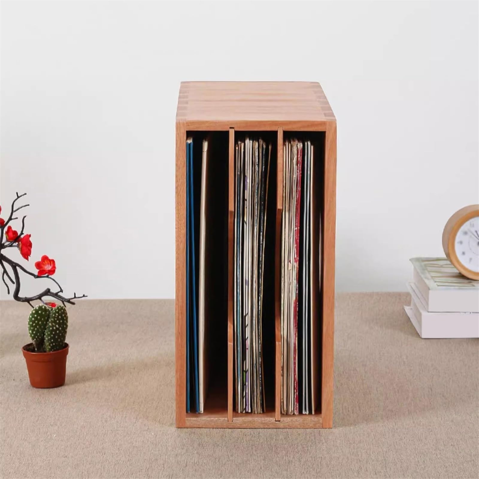Supporto per CD Porta dischi in vinile da tavolo a tre scomparti, scatola porta CD in legno con ripiani estraibili