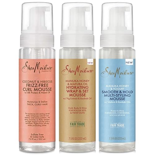 SheaMoisture Hair Mousse - Juego de variedad de productos para el cabello, mousse para cabello rizado, juegos de rodillos, trenzas, cornrows, Locs &