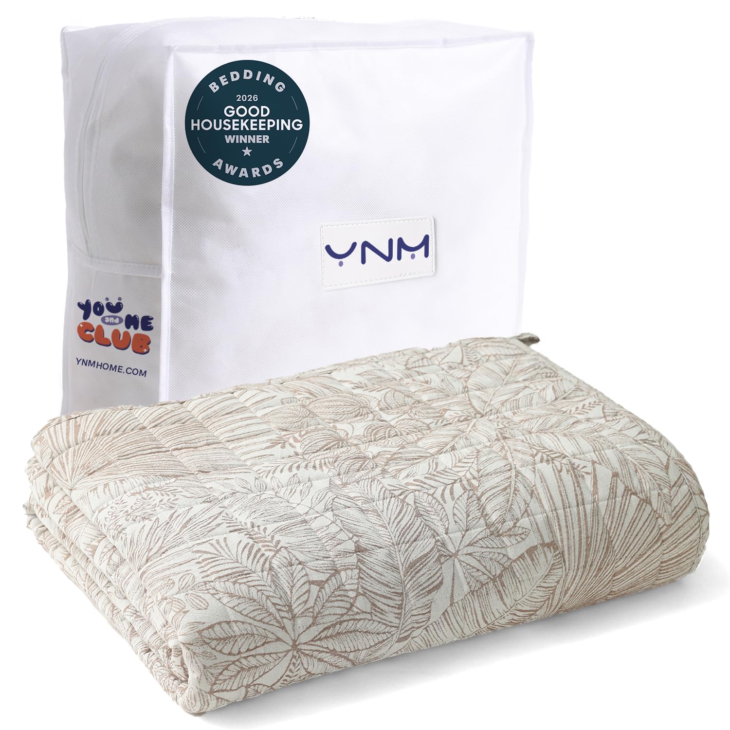 YnM King Size Linen Weighted Blanket for Adults (88x104 Inches, 20 Pounds, Palm Tree), Exclusive Smallest Compartments, Heavy Bed Blanket for Two Persons of 90~160lbs on Queen or King Bed
