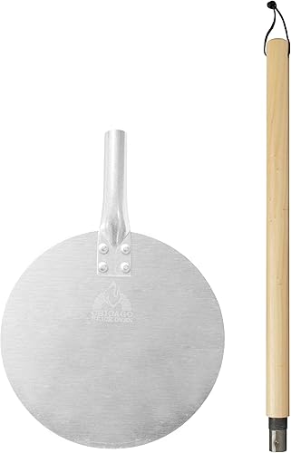 Miniatura 4 de Chicago Brick Oven Pizza Turning Peel PRO - 9 pulgadas de diámetro, mango de madera desmontable de 31.5 pulgadas con correa de cuero, aluminio duro