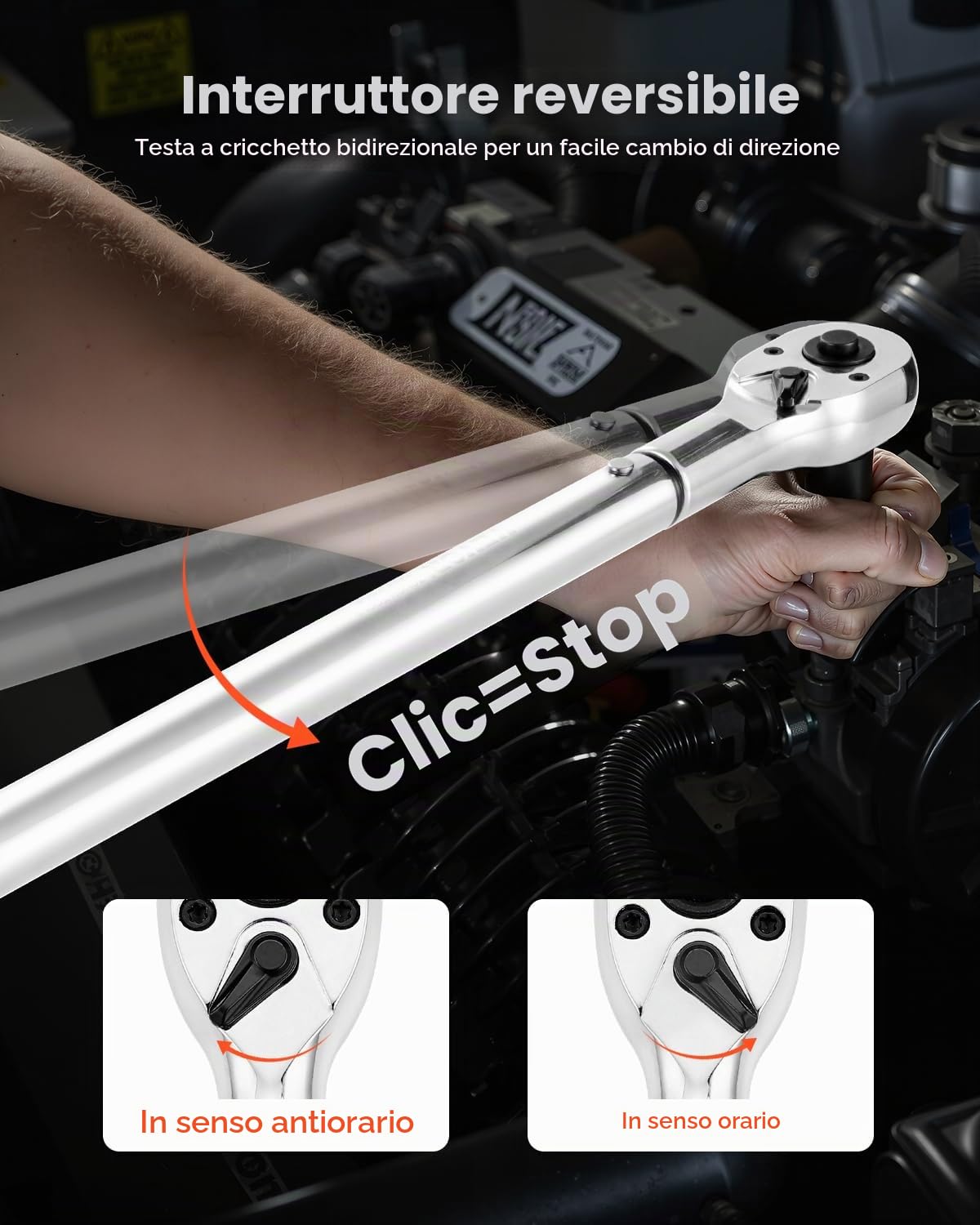 VEVOR Chiave Dinamometrica Clic, 100–600 lbf-ft e 136–814 N.m Set di Chiavi Dinamometriche Bidirezionali con Scale a Doppia Gamma, 48 Denti, Acciaio Legato, per Riparazione di Automobili