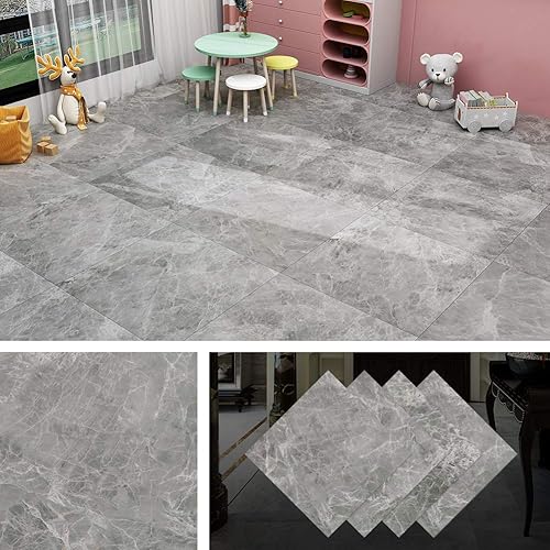 Livelynine  Azulejos de despegar y pegar de 12 x 12 pulgadas, azulejos de vinilo con diseño de concreto gris de despegar y pegar para el suelo de la