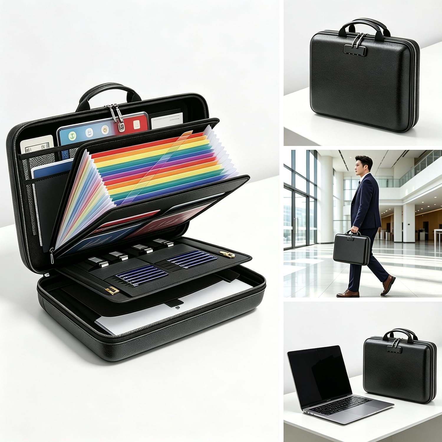 Porte-documents ignifuge avec serrure, boîte de rangement rigide avec 13 compartiments, organiseur de documents, portable, rangement de documents pour la maison, le bureau