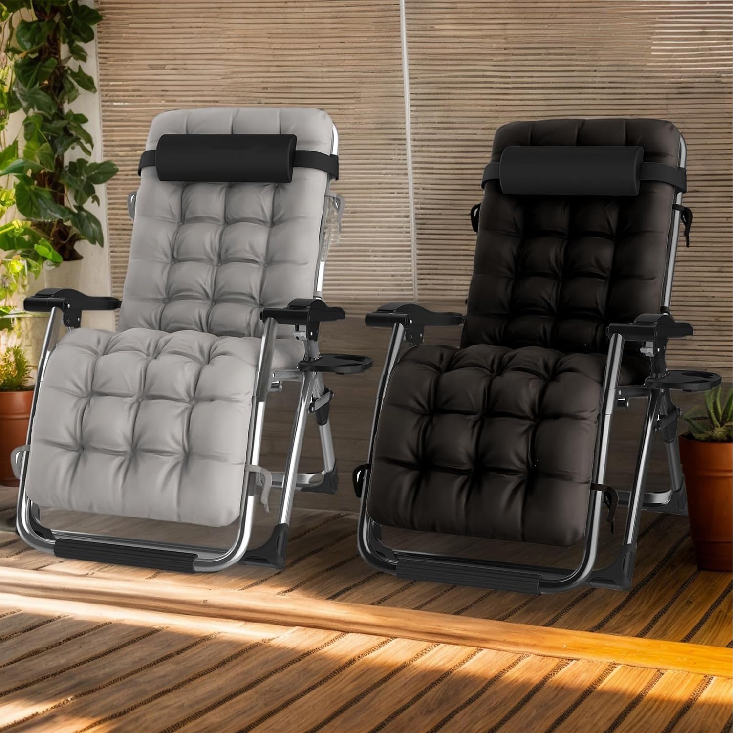 Sonnenliege Klappbar Liegestuhl Garten Liegestuhl Faltbar Leicht Gartenstuhl Klappbar Strandliege GartenstüHle Gartenliege Klappbar Black Grey 2pcs Width 83 cm