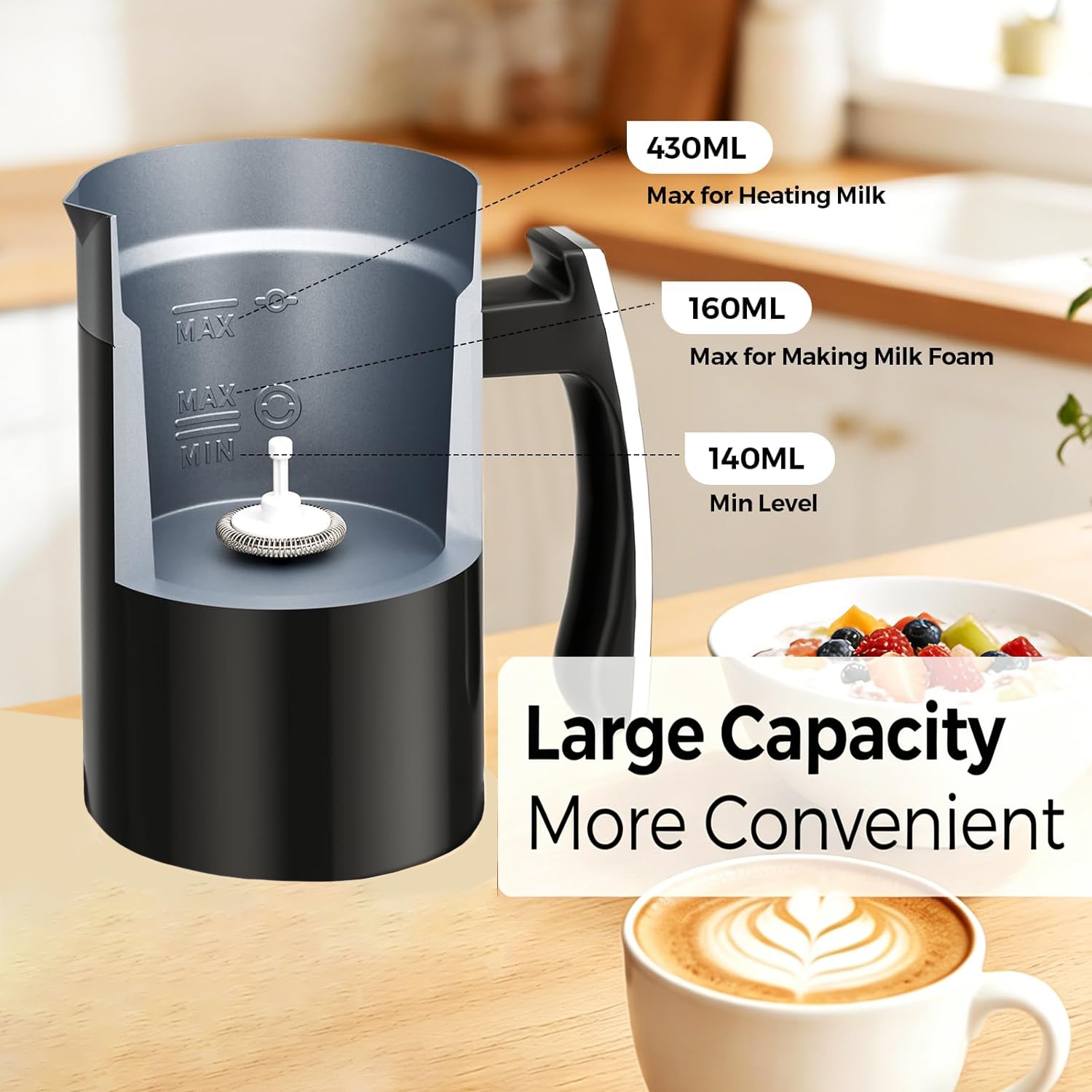 Espumador de Leche Automático Caliente Frío, 400W Magnético, Vaso 600ML Acero Inoxidable 304, 6-en-1 Multifunción, Autolimpiable para Latte Cappuccino Chocolate Caliente Yogurt