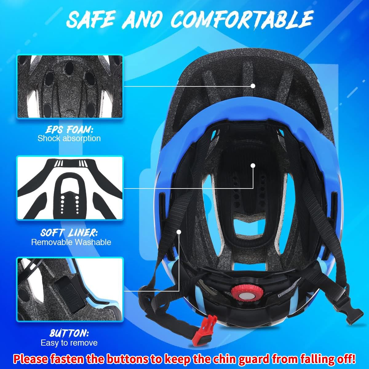 Lixada Casco para niños, casco de bicicleta para niños, casco integrado con protector de barbilla extraíble, casco de protección para deportes infantiles, para ciclismo, skateboarding, patinaje sobre