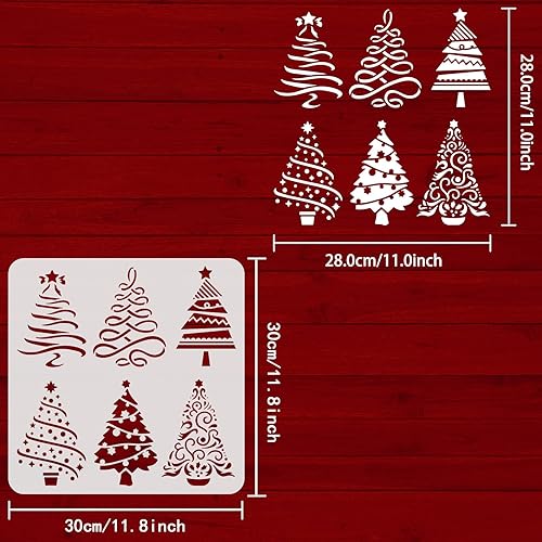 Miniatura 2 de FINGERINSPIRE Plantillas de árbol de Navidad – 11.8 x 11.8 pulgadas, 6 patrones diferentes de árbol con estrellas, plantillas de plástico