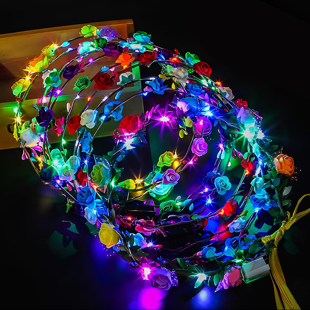 10 diademas de flores LED con diez flores y 10 luces LED, para fiestas, festivales, bodas