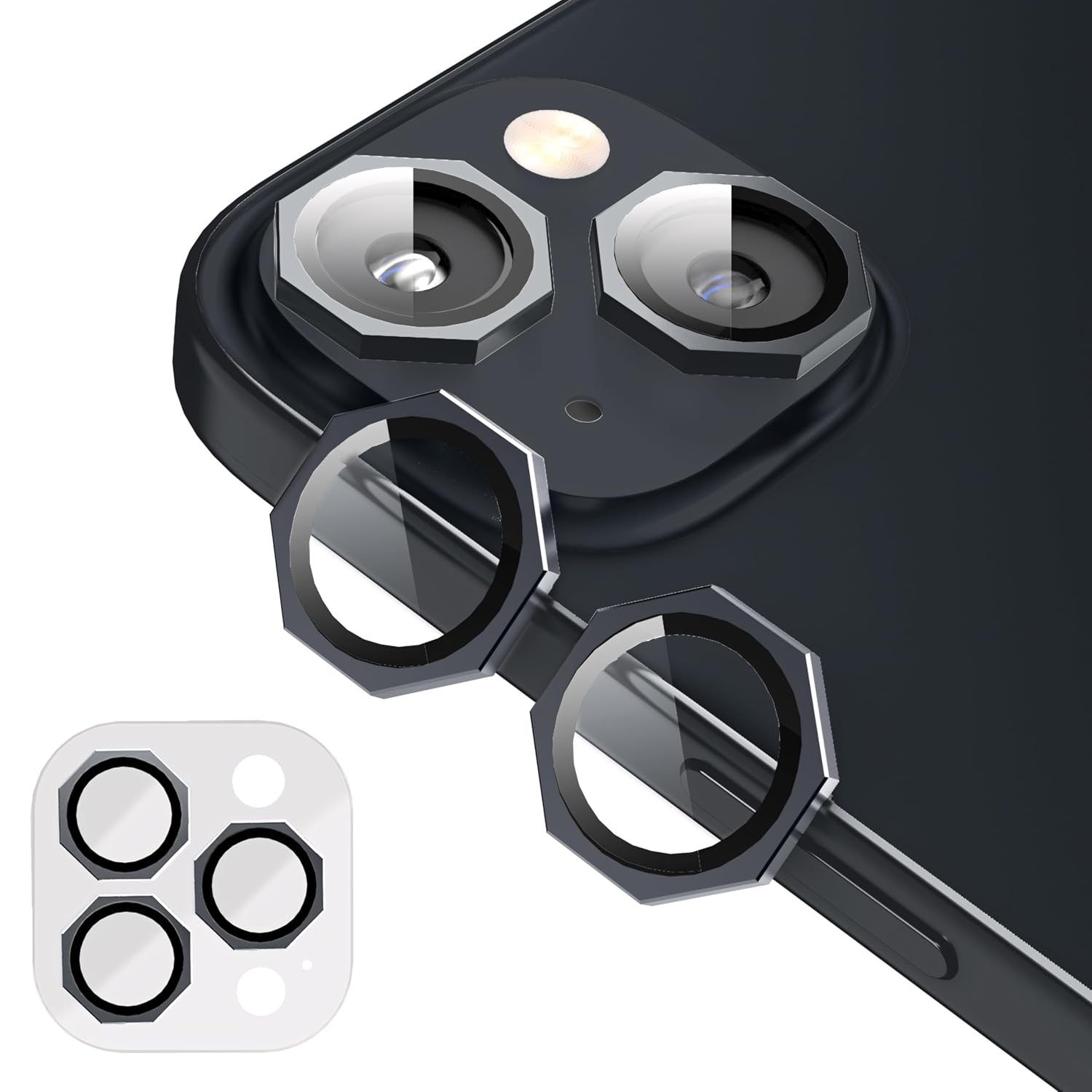 GadgetBite Snaptra Octagon Lens Protector Compatible With iPhone 14 & iPhone 14 Plus – 9H Tempered Glass Camera Cover with Metal Ring, Scratch-Resistant,Camera Lens Protection – Black