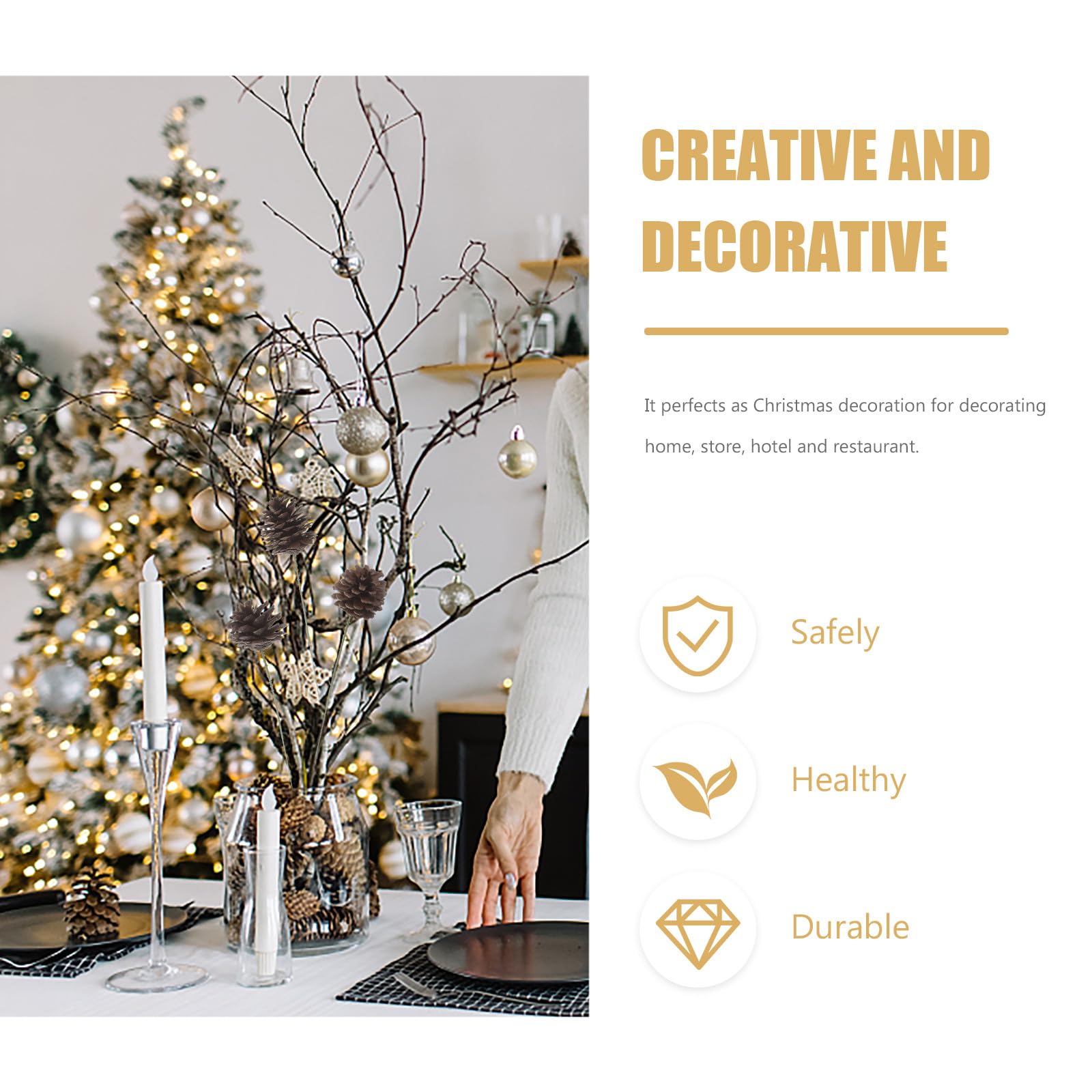 Beaupretty Accessoires Créatifs et Délicats et Décoration de Sapin de Noël Pommes de Pin Décoratives Lot de 20 en Bois et Fer Fêtes de Noël pour Hôtel et Fêtes de Noël