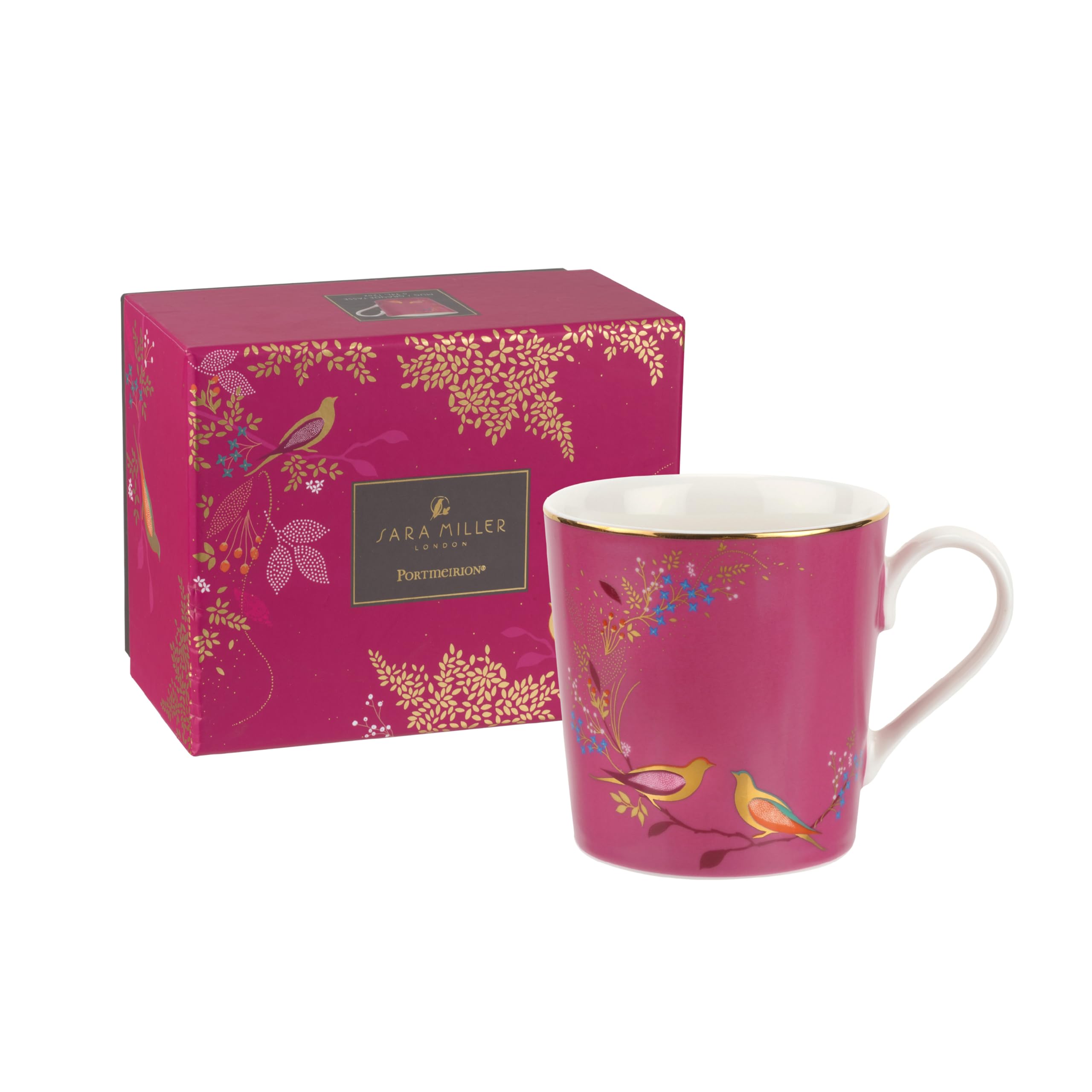Portmeirion x Sara Miller London Pink Coffee Mug with Handle - Chelsea Collection, Made from Fine China with Gold Detailing, A Timeless Blend of Style and Quality, 344ml
