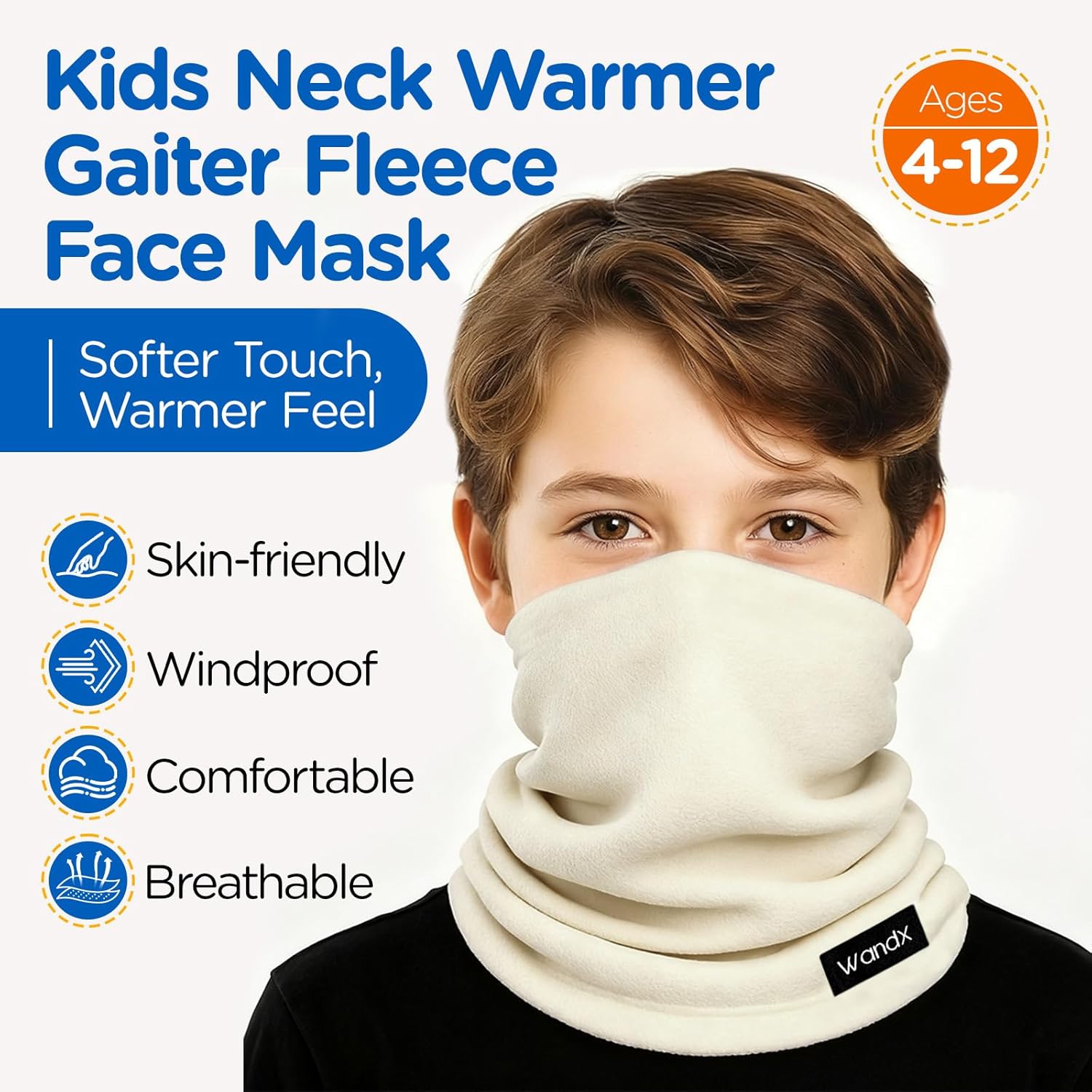 Wandx Kids Neck Warmer Gaiter Double-Layer Fleece Neck Gaiter for Boys Girls Fleece Ski Mask for Winter - Image 2