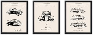 Monem Art 3-Piece Vintage Cars Blueprint Poster - Automobile Patent Print - Transportation Art - Car Enthusiast Art - Motor Vehicle Art - Garage or Man Cave Wall Decor - 8x10 UNFRAMED Wall Art