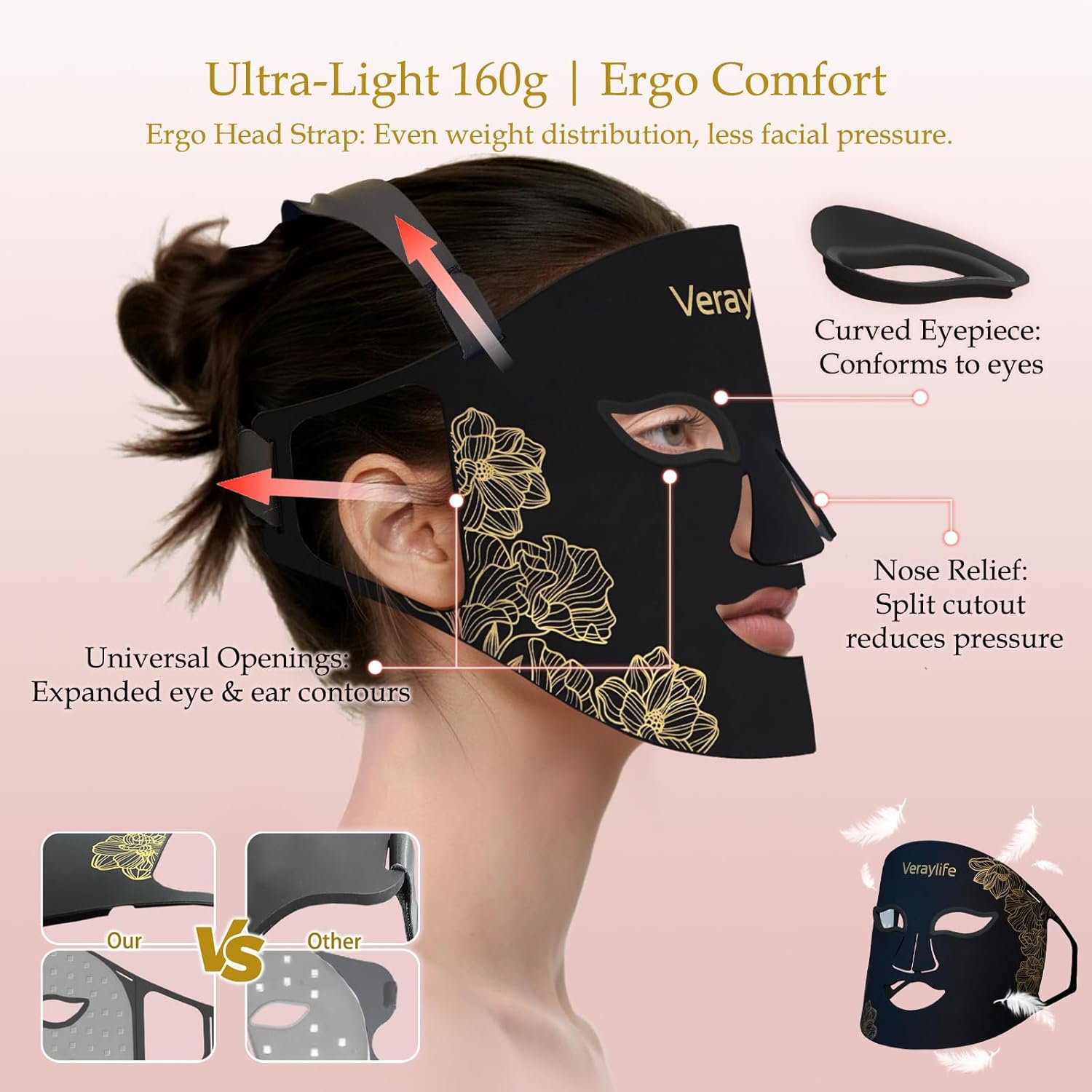 Red Light Therapy for Face, LED Facial Mask, Skin Care Light with Near Infrared 850nm & Adjustable Blue Light, Portable Home Device with 7 Colors & 8 Modes, 432 Beads Pro LEDs (Black-F) - Image 5