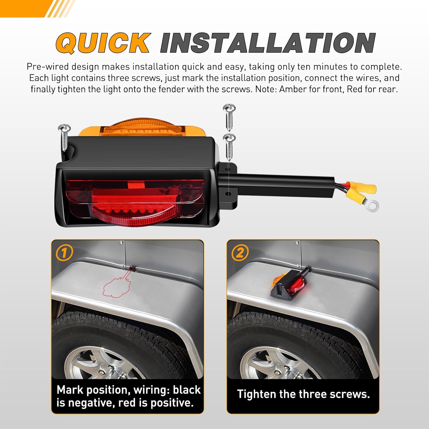 GOOACC LED Fender Pedestal Light 2PCS 14 Diodes Red Amber Pre Wired Trailer Truck Front Rear Clearance Lights for Heavy Duty Mack Kenworth Freightliner