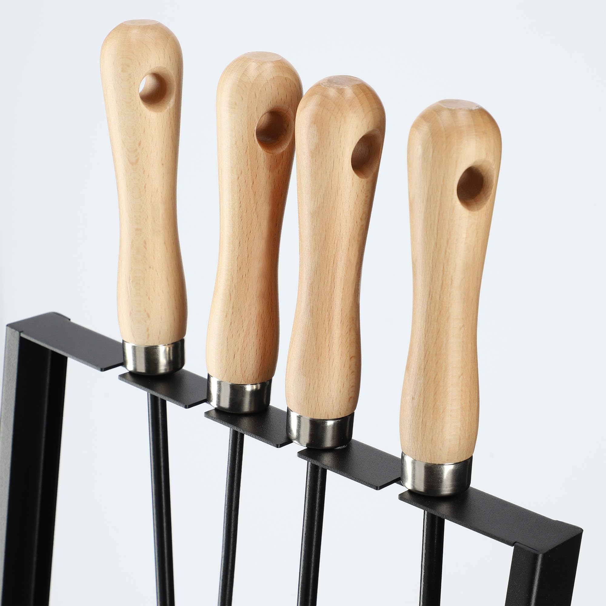 KADAX Moderno juego de utensilios para chimenea, juego de 5 piezas para chimenea, juego de accesorios para chimenea con atizador, pala para cenizas, escoba de chimenea, rascador de cenizas y soporte