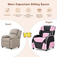 Vista 9 de Giantex Silla reclinable para niños, silla reclinable para juegos con reposapiés, reposacabezas y soporte lumbar, silla ergonómica de cuero para Rosa