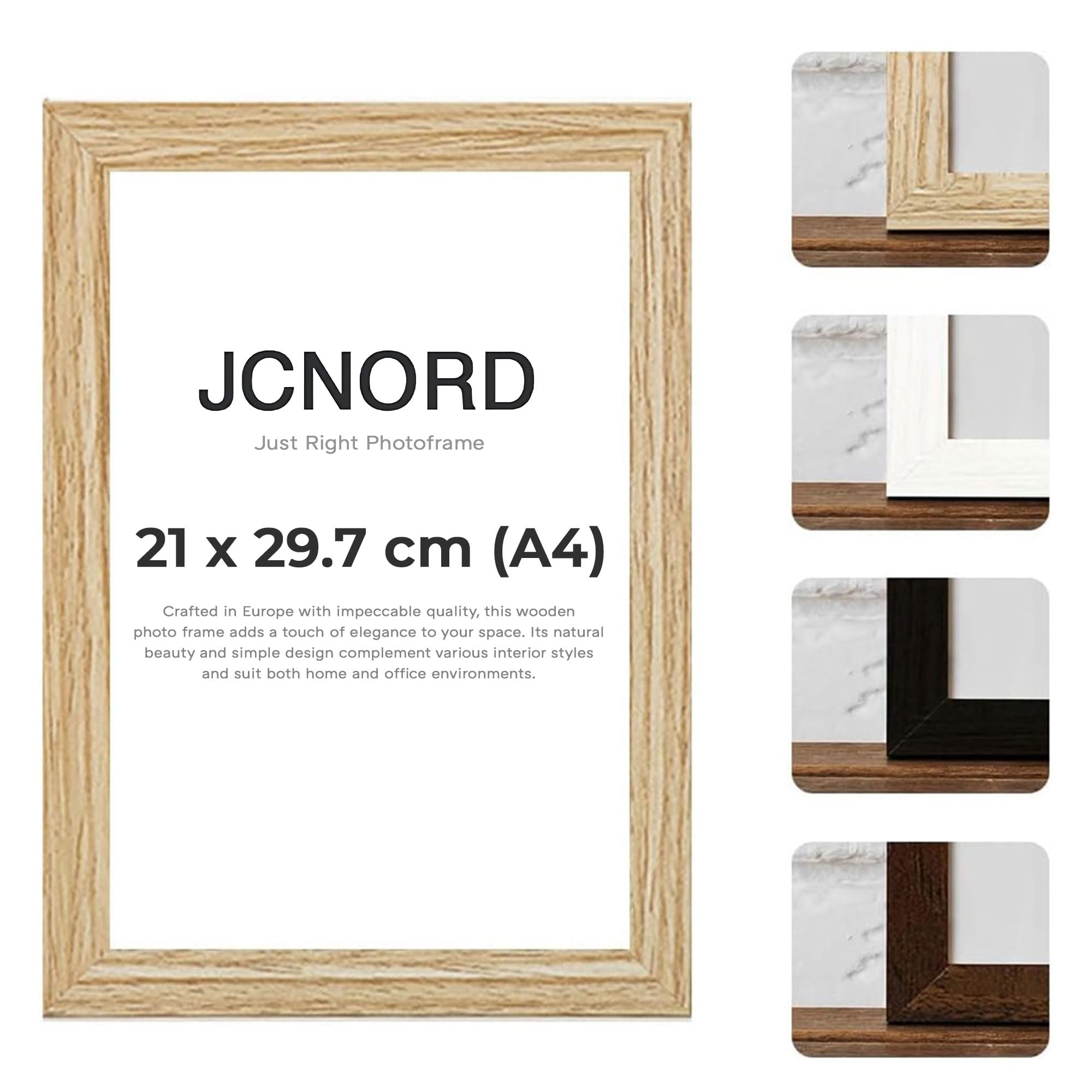 JCNORD MDF Oak Colored Wooden Picture Frame A4 (21x29.7 cm) with Shatterproof Acrylic Glass | Modern Photo Frame for Walls and Tables