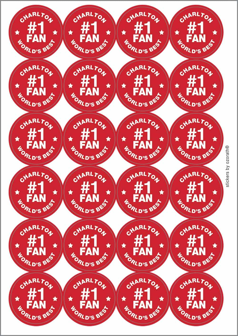 Charlton #1 Fan Circular Matt Paper Stickers A4 Sheet of 24 (Each Sticker is 45mm Diameter)