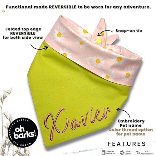 Miniatura 3 de Oh barks Dog Bandana Reversible Personalized embroiedered pet bandana (Small, Pink Lime)