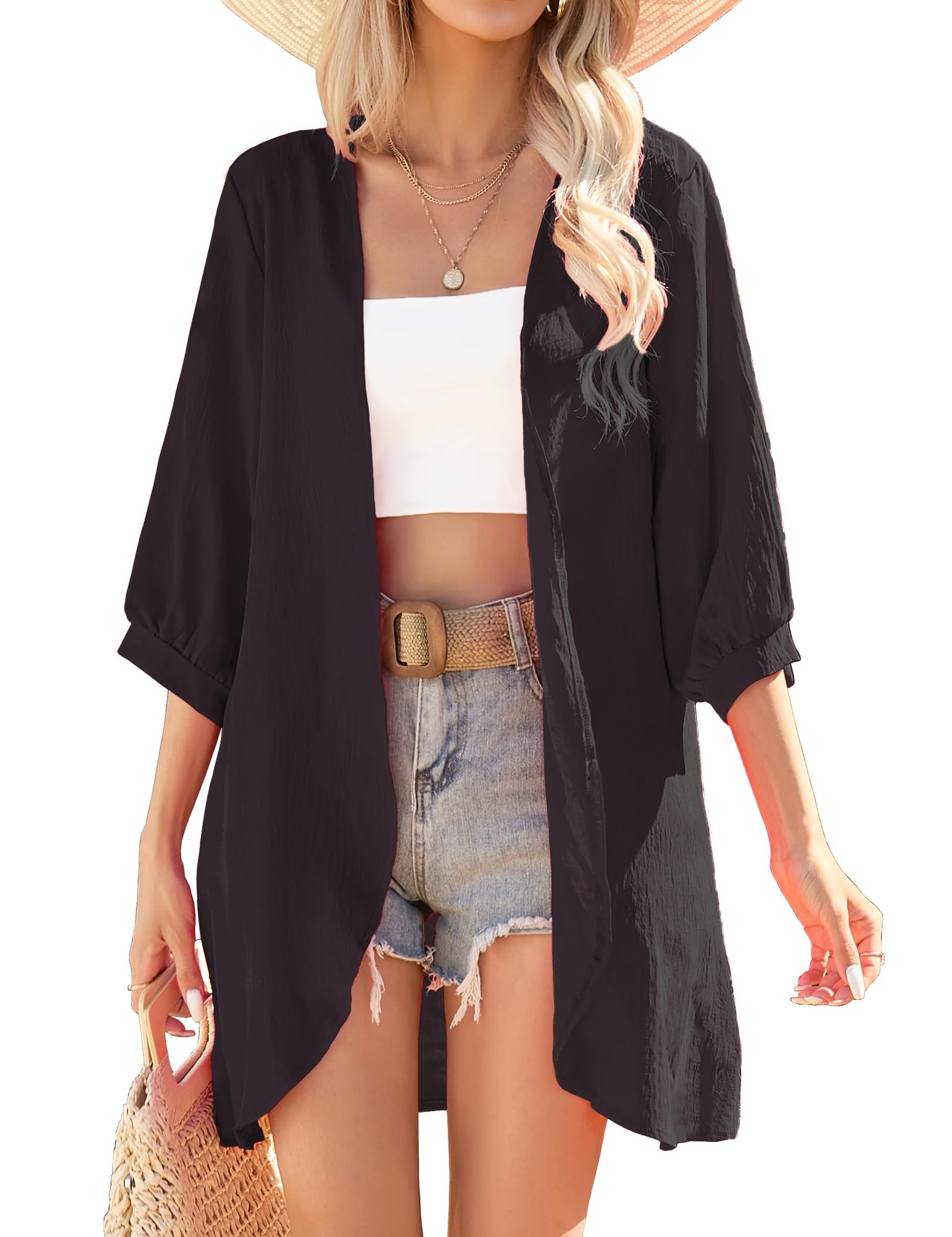 Yekaty Cardigan for Women 3/4 Sleeve Lightweight Summer Kimono Cardigan Loose Beach Cover Up 2025