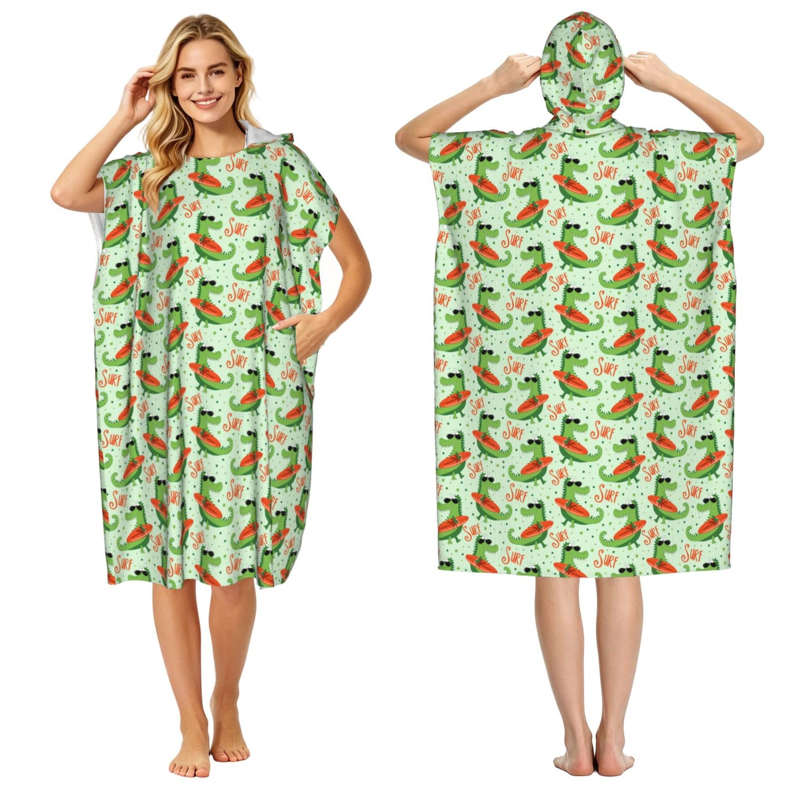 Noble Ren Surfing Crocodile Adult Hooded Beach Towel Swimming Cover Outdoor Wearable Towels Bath Bathrobe Cape Quick Drying