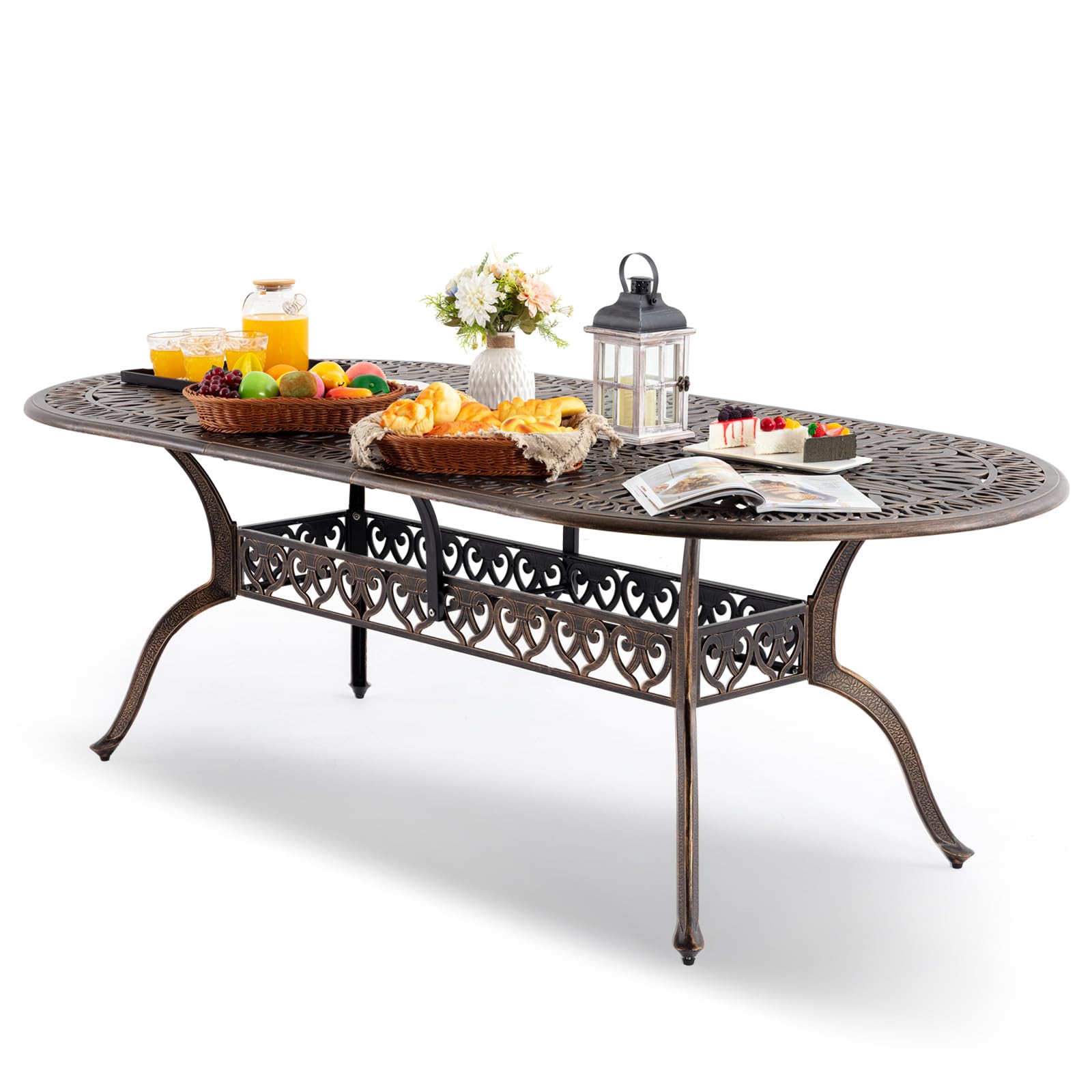 Ailismail 𝐀𝐢𝐥𝐢𝐬𝐦𝐚𝐢𝐥 87” Patio Outdoor Dining Table for 8, Cast Aluminum Oval Patio Dining Table Weather Resistant with 2"" Umbrella Hole for