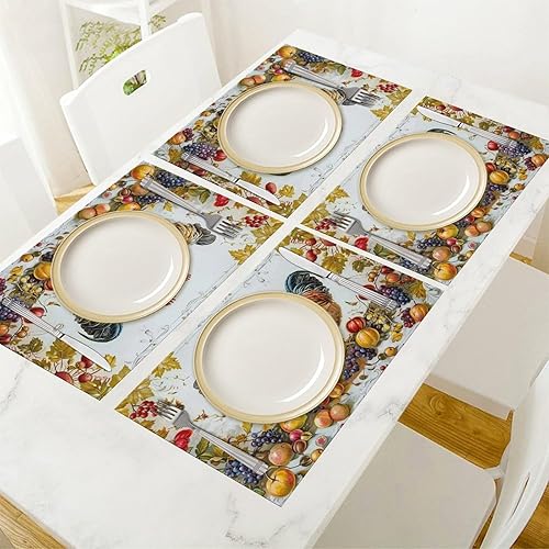 Vista 146 de Juego de 4 manteles individuales botánicos con diseño de flores, plantas botánicas, hojas de flores, rústico, floral, impermeable, lavable