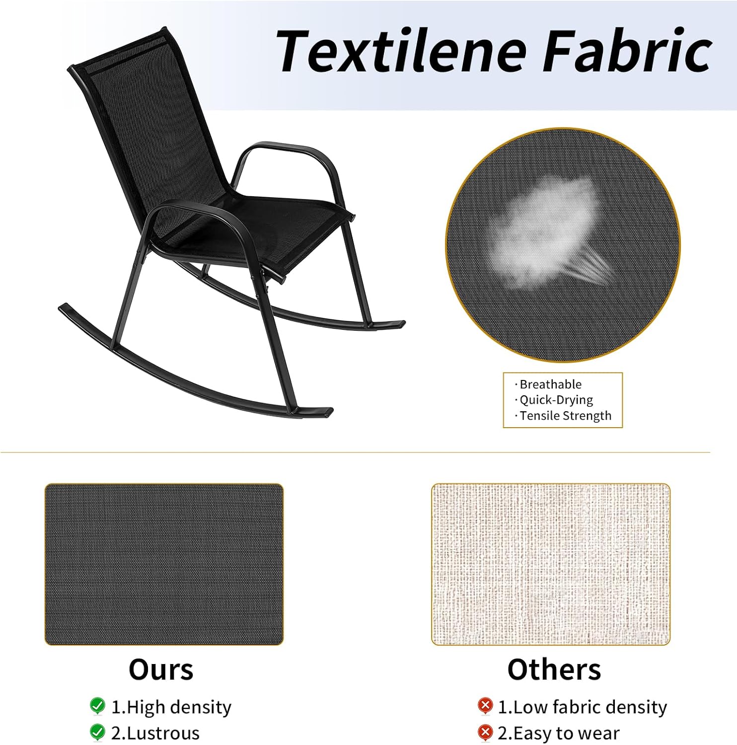 Outdoor Rocking Chairs with Backrest/Armrests-Assembly for Patio Lawn Garden Balcony Deck Camping Porch-Set of 2 (Black)