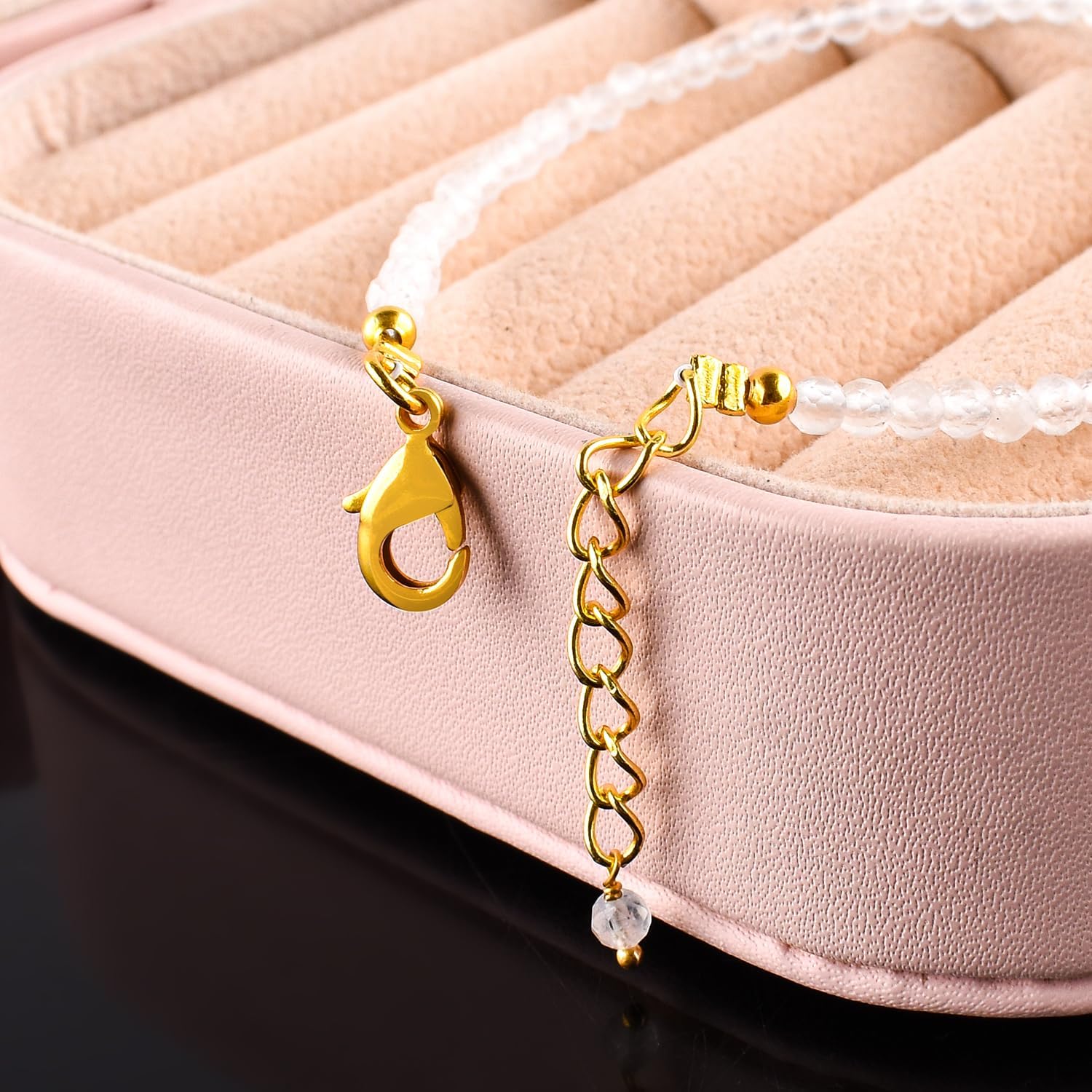 Natural Gemstone Micro Beads Dainty Bracelet Jewelry for Women, Birthstone, Chakra Energy Crystals, 14k Gold Plated Chain 8 inch Adjustable