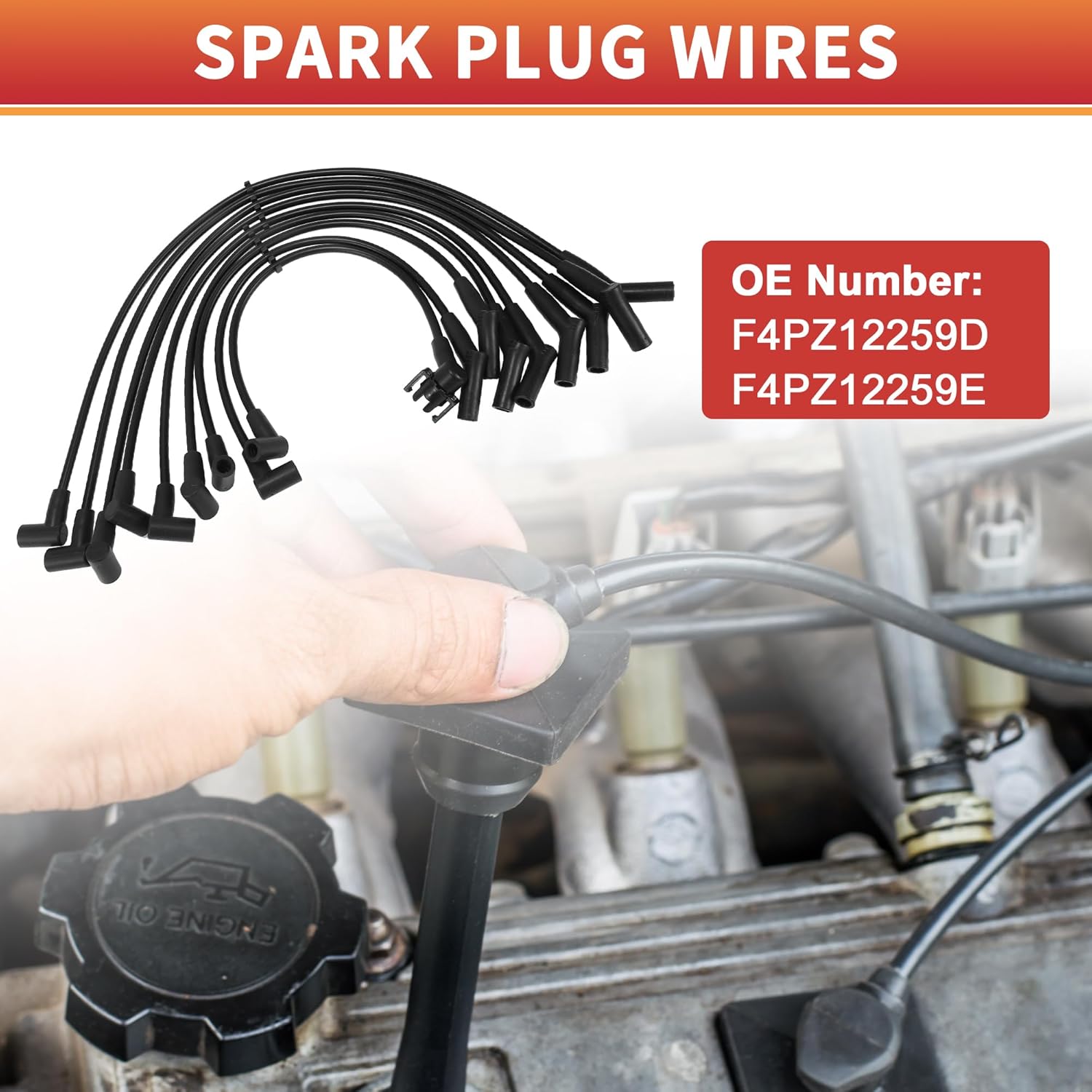 ACROPIX Car Spark Plug Coil Wires Ignition Coil Harness Cable Fit for Ford F-150 V8 5.0L 1994-1996 No.F4PZ12259D/F4PZ12259E - Pack of 9