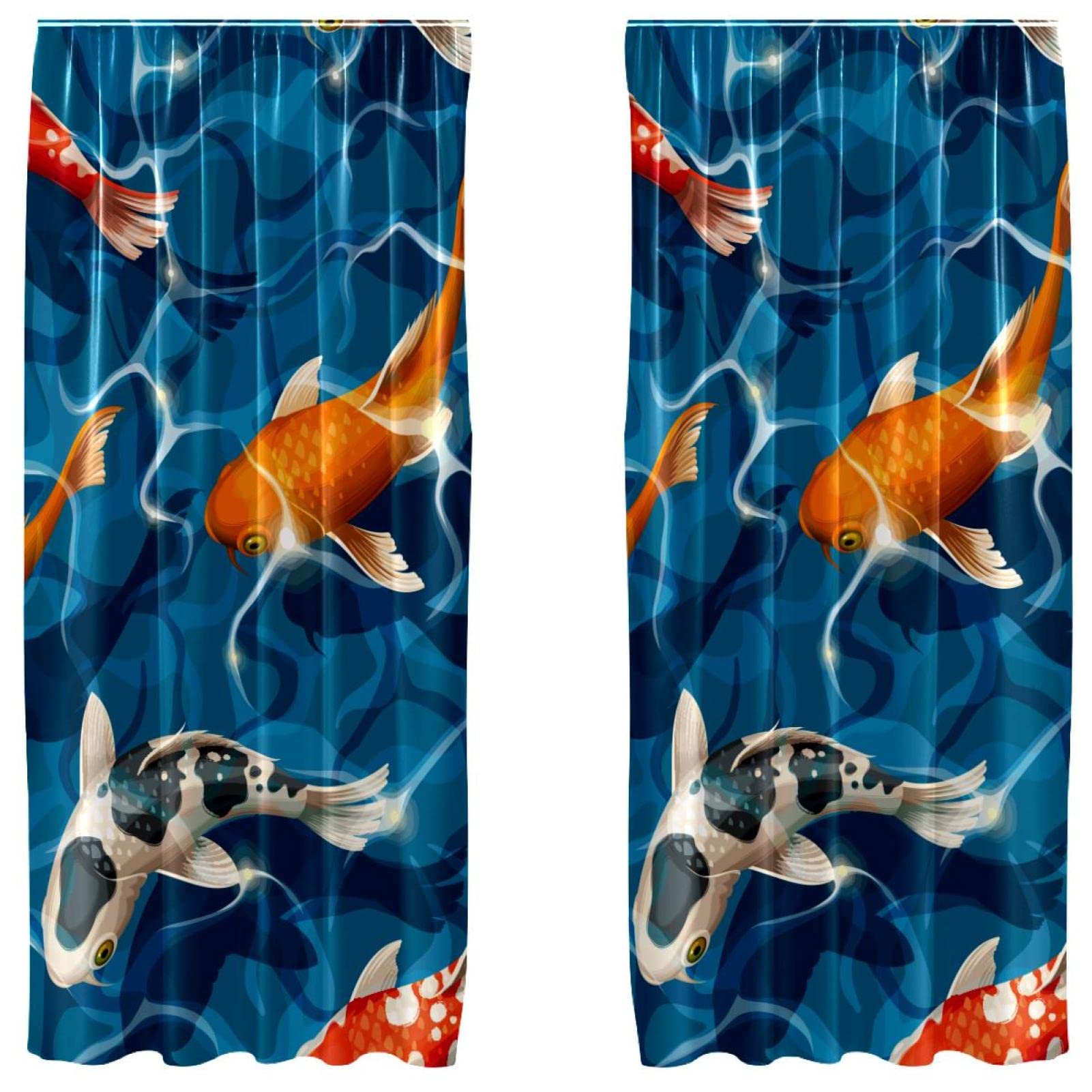 Rideaux occultants Blue Fish contre la lumière du jour lot de 2 panneaux en microfibre