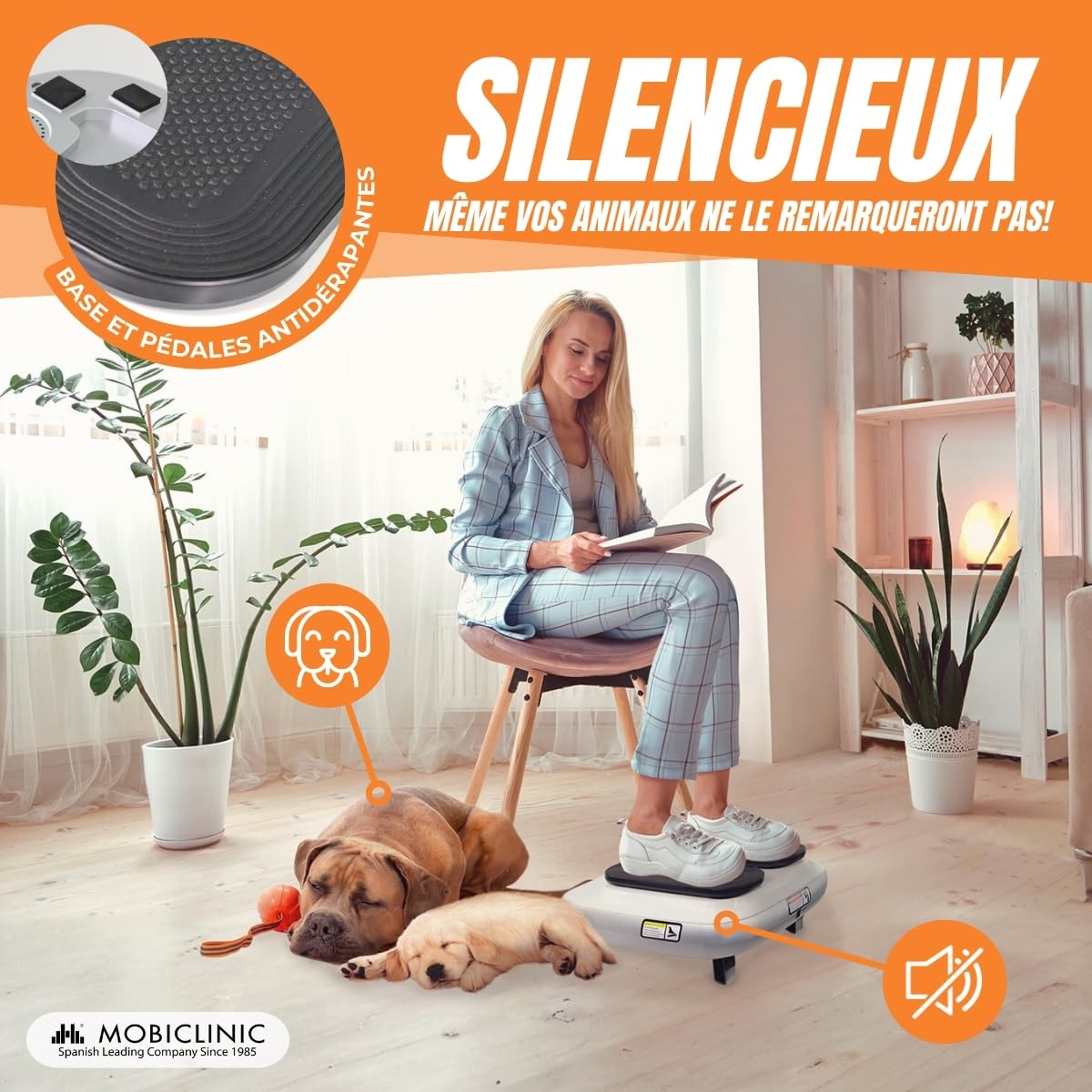 Mobiclinic, Exerciseur de Jambes Électrique, Legfit, 5 Vitesses, Marche Assise, 5 Vitesses, Appareil Circulation Sanguine, avec Télécommande, Vitesse Réglable, Blanc