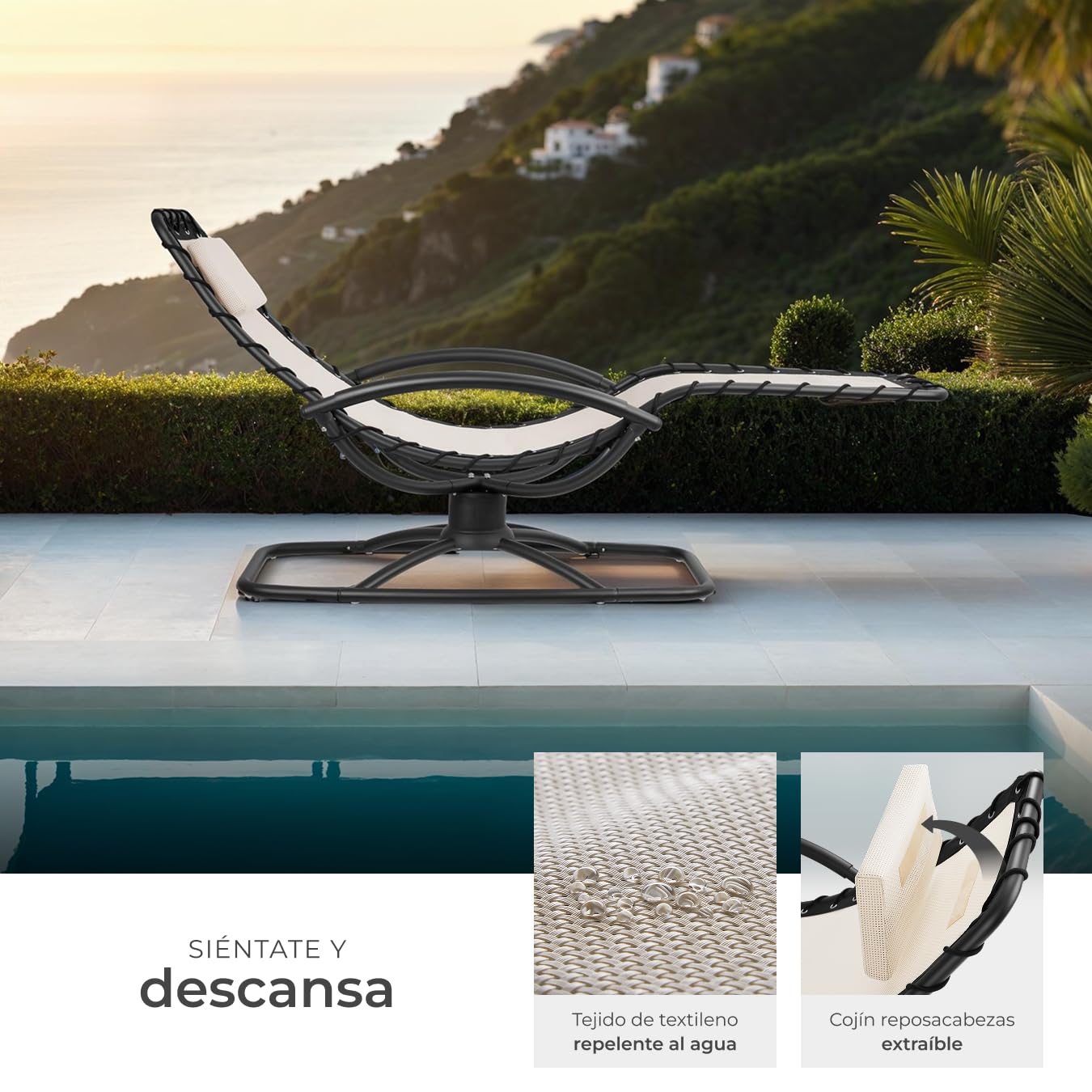 tectake® Tumbona Jardin Exterior, Mecedora Jardin Ergonómica con Balanceo, Capacidad de Carga: 120 kg, Impermeable, Textileno Transpirable, Sillas Tumbonas Terraza - Beige