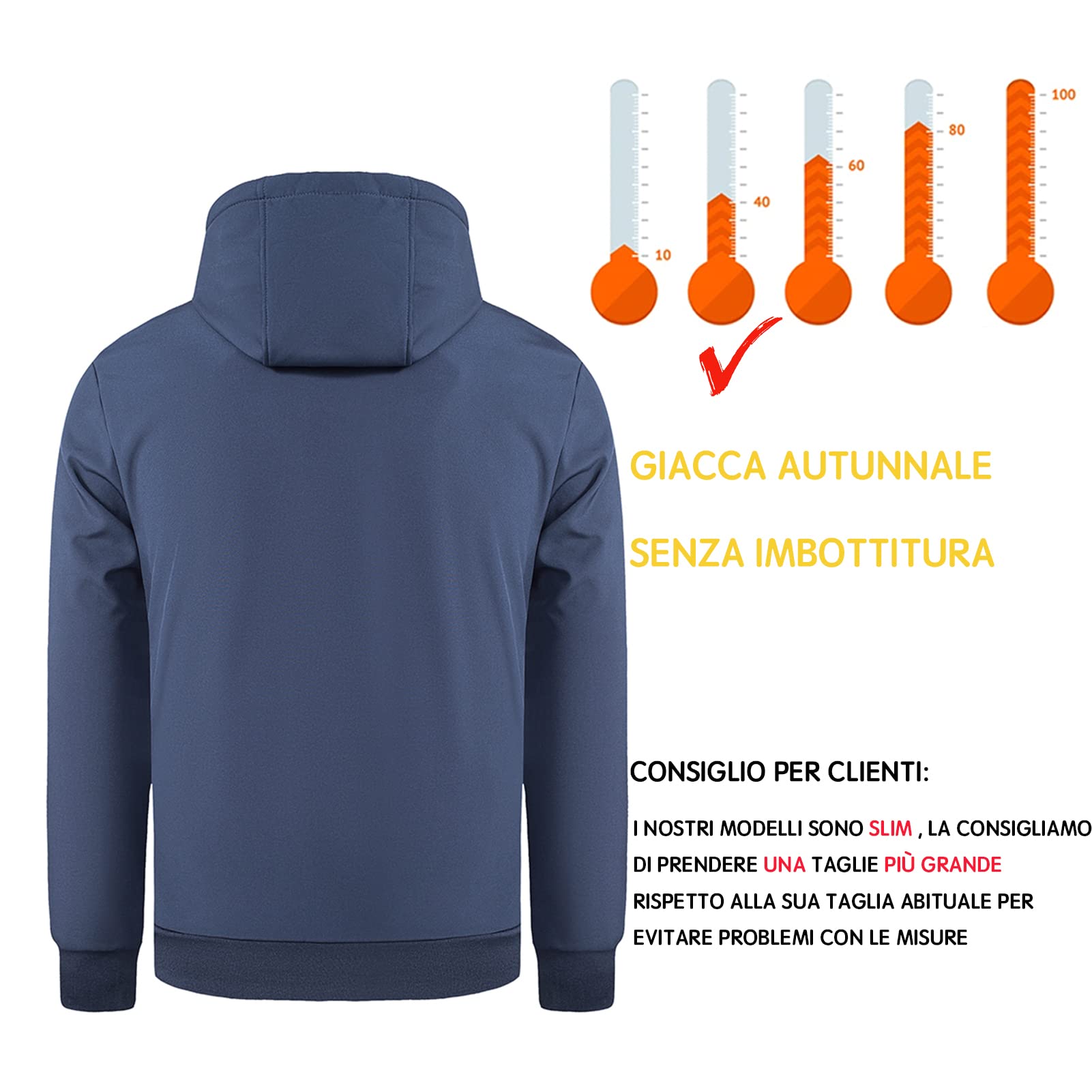 TONY BACKER Giacca Jacket Uomo In Softshell Impermeabile Antivento con Cappuccio Giubbotto Caldo Per Trekking Casual 6860