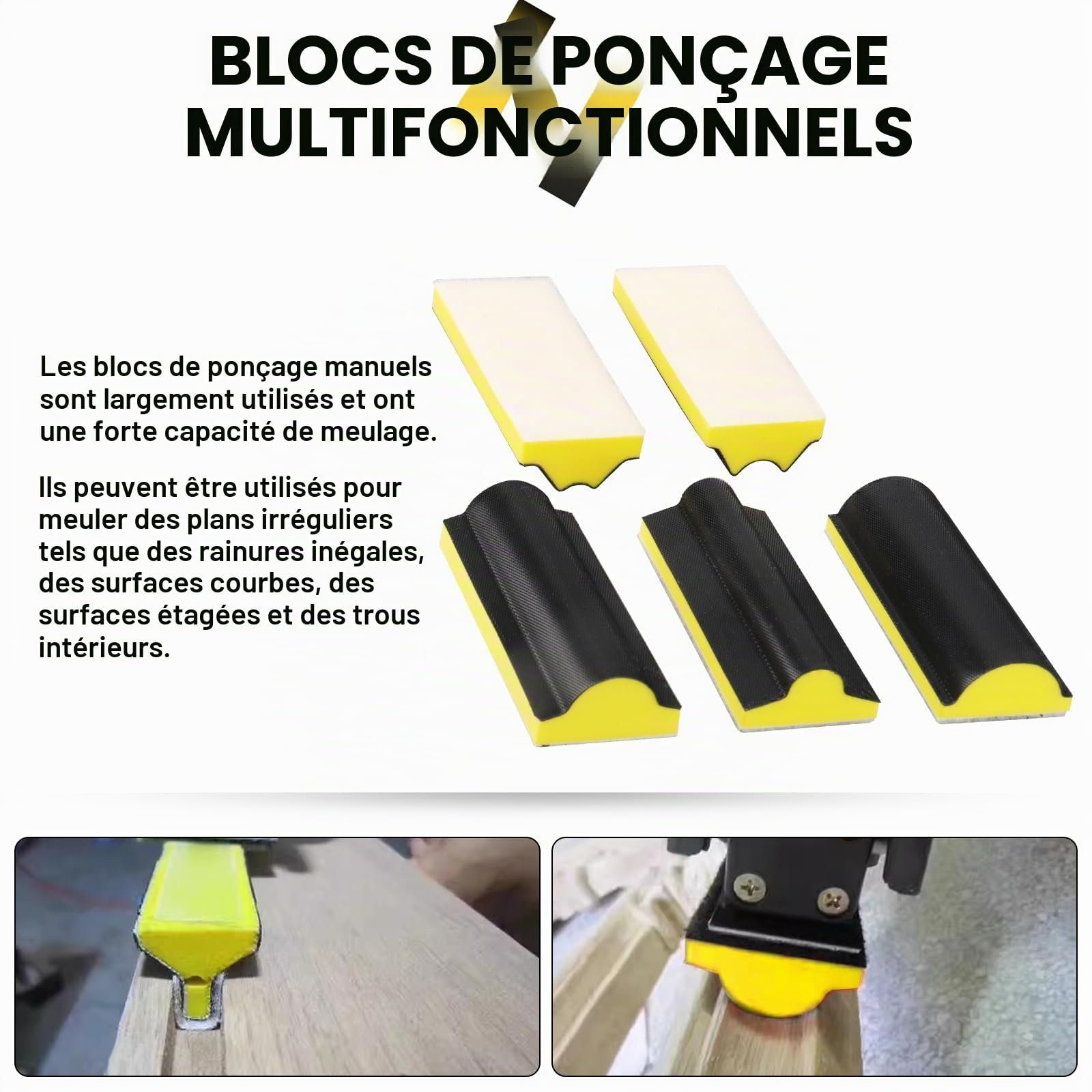 Bloc de ponçage 16 pièces Manuel à Crochet et Boucle en Forme de Souris Tampon à Main Convexe et concave pour Travail du Bois Restauration de Meubles
