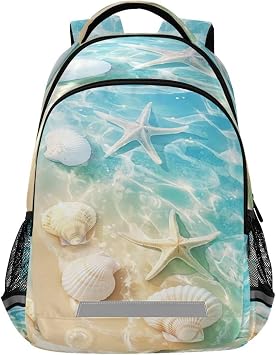 ATTX Waterproof Backpack with Summer Beach Starfish and Seashell Design - Ergonomic Daypack for Outdoor Hiking, Travel & Sports#309