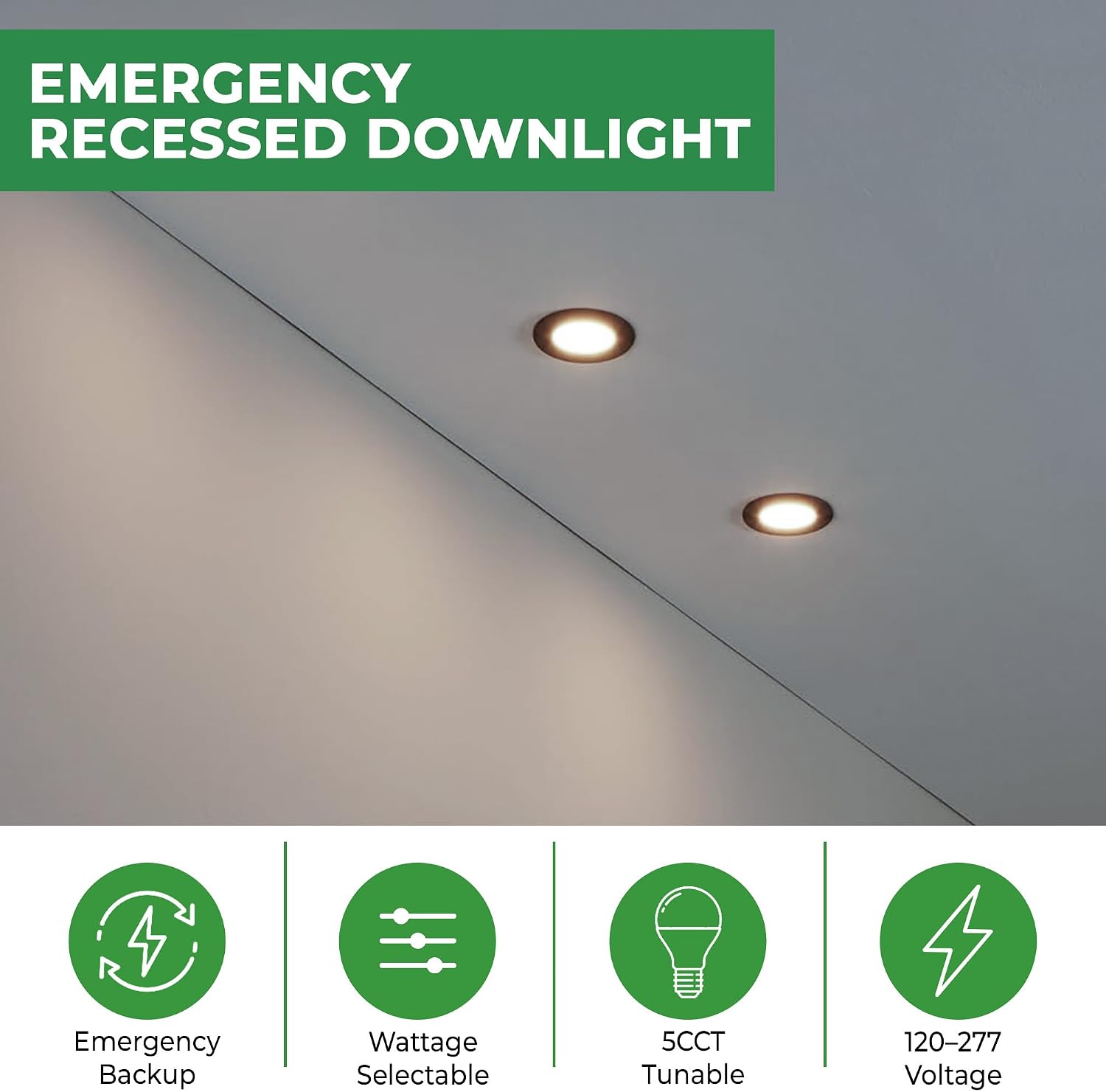 E2 LIGHTING 6" Inch Black Round Slim Recessed LED Ceiling Light w/ 90 Min Emergency Battery Backup |
