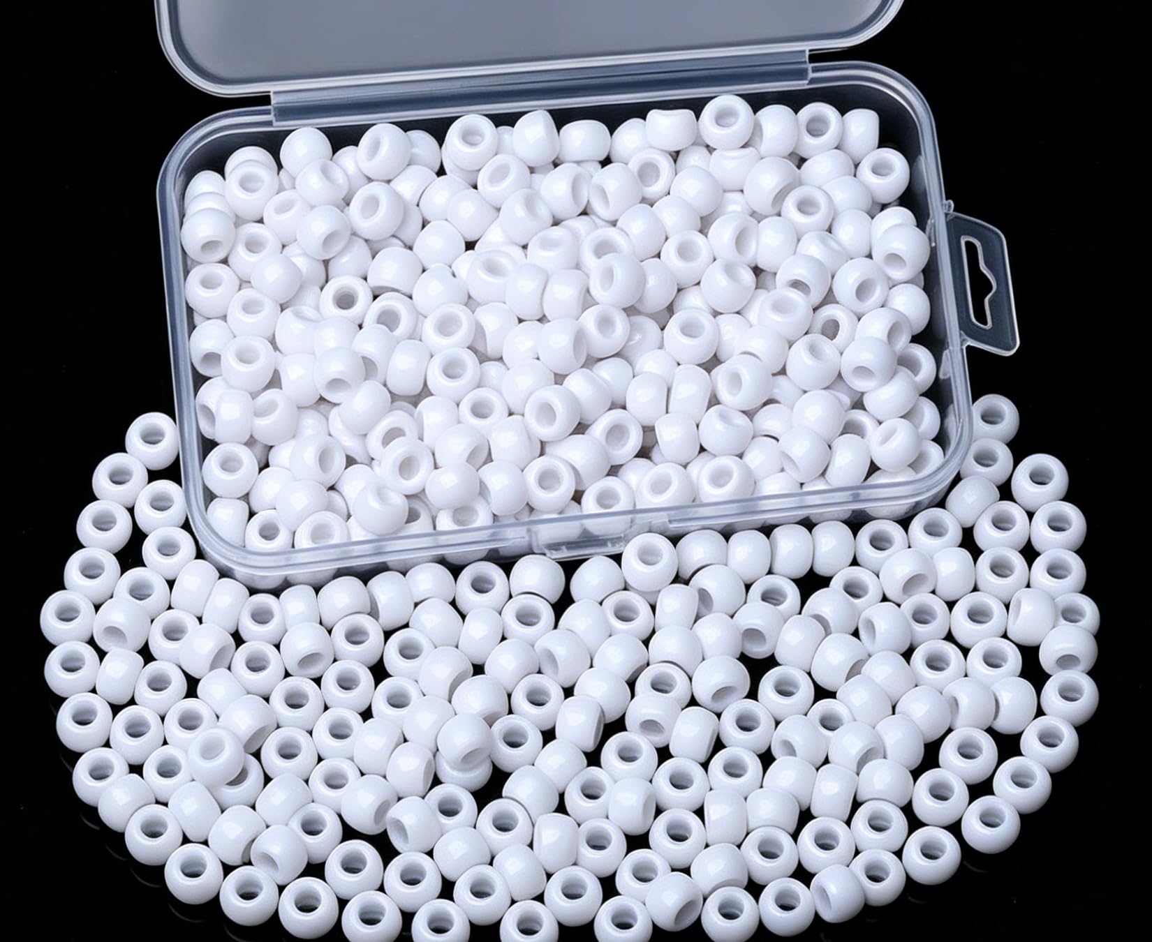 Sahoottie White Pony Beads for Jewellery Making,9mm Plastic White Beads Bulk for Hair Braids Bracelets Crafts with Box,DIY Arts Crafts Supplies for Keychains Hair Accessorieses Adults(500Pcs)