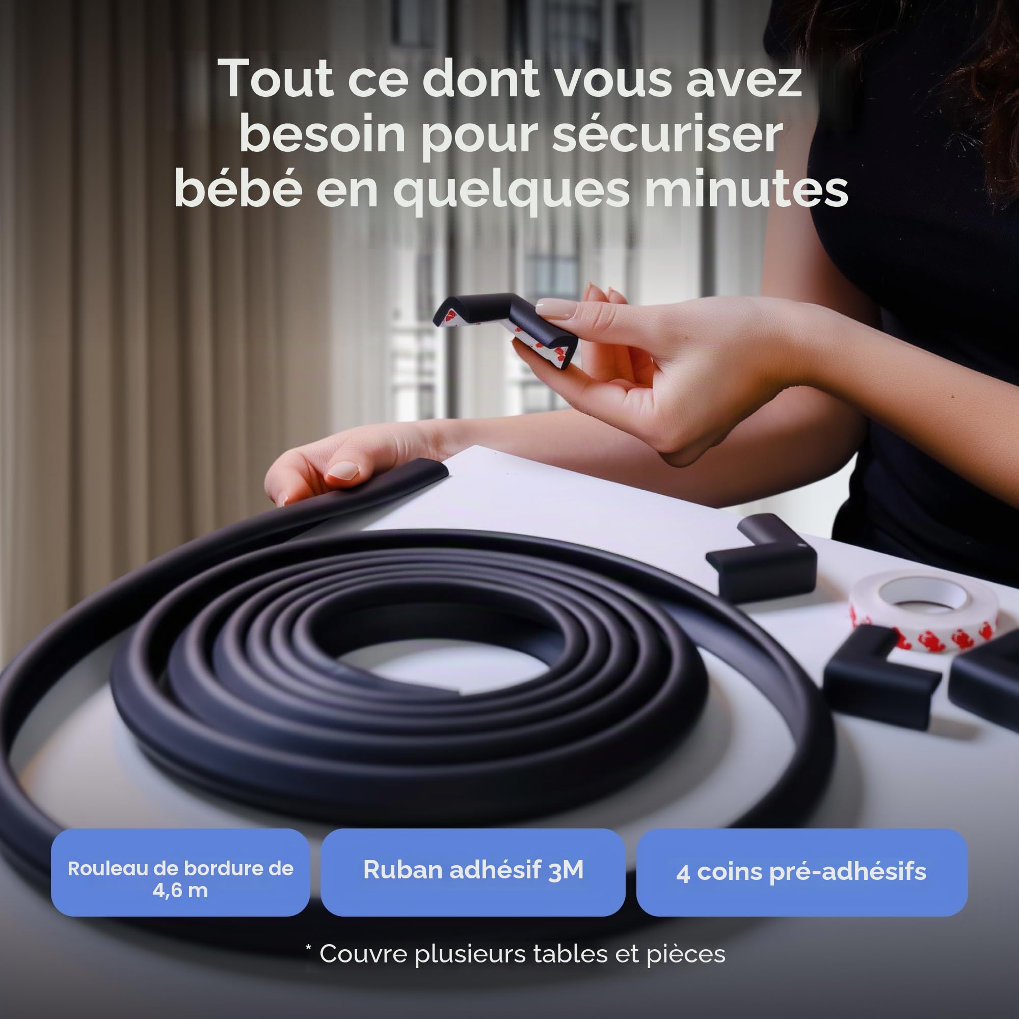 Protections de Bords et d'angle de Meubles | Coussin de Protection en Mousse de 4,9 m | Pare-Chocs de 4,6 m 4,6 m 4 Coins adhésifs sans Danger pour Les Enfants | Ensemble de Mousse pour bébé et sans