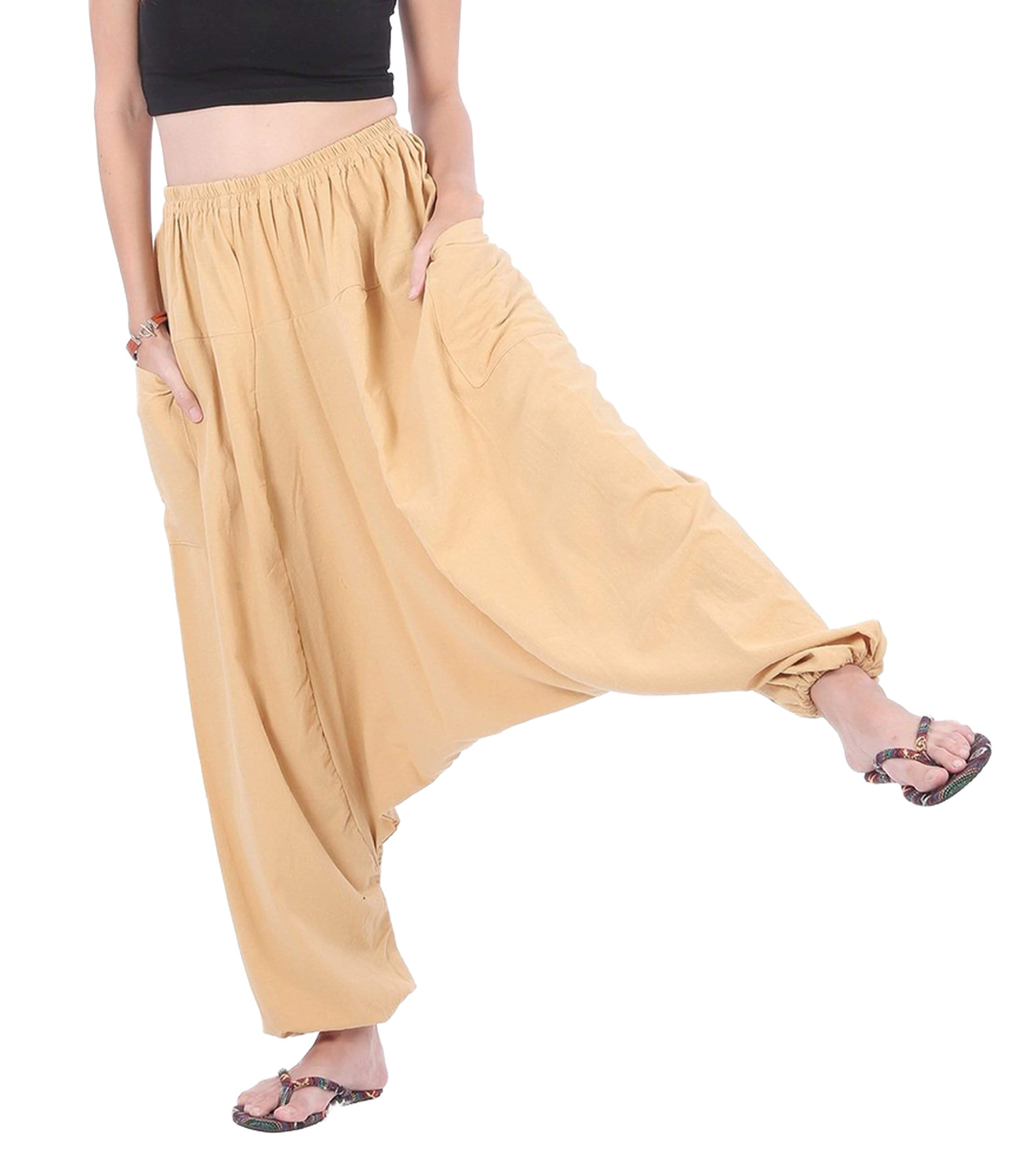 Whitewhale Women's Kahki Men Cotton Baggy Hippie Boho Gypsy Aladdin Yoga Harem Pants Khaki