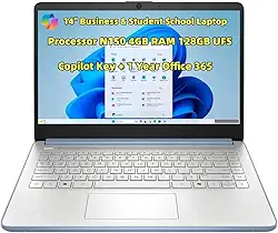 Novo laptop empresarial e estudantil 35.6 cm HD 4-core N150 processador 4GB RAM 128GB UFS Storage Copilot Webcam USB-C HDMI Wi-Fi 6 até 11 horas de vida útil da bateria + 1 ano Office 365 Win 11 H no