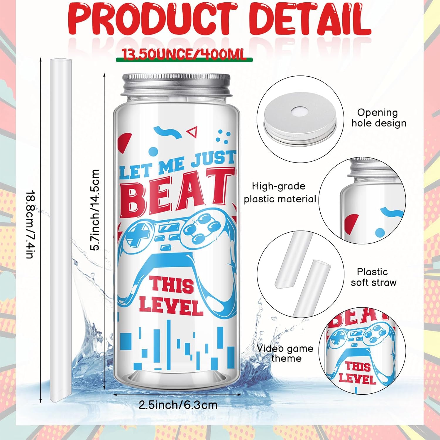 24 Pcs Video Game Party Favors, 12 Pcs Video Game Plastic Cups with Lids and Straws,12 Pcs Gamer Party Drawstring Bags, Reusable Cups Plastic Tumbler Gaming Goodie Bag for Birthdays Supplies - Image 2