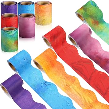 Zhanmai Colorful Bulletin Board Border Rolls, 98.5ft Oil Painting Scalloped Borders for Classroom Decoration Summer Back to School Office Chalkboard Poster Art Decor