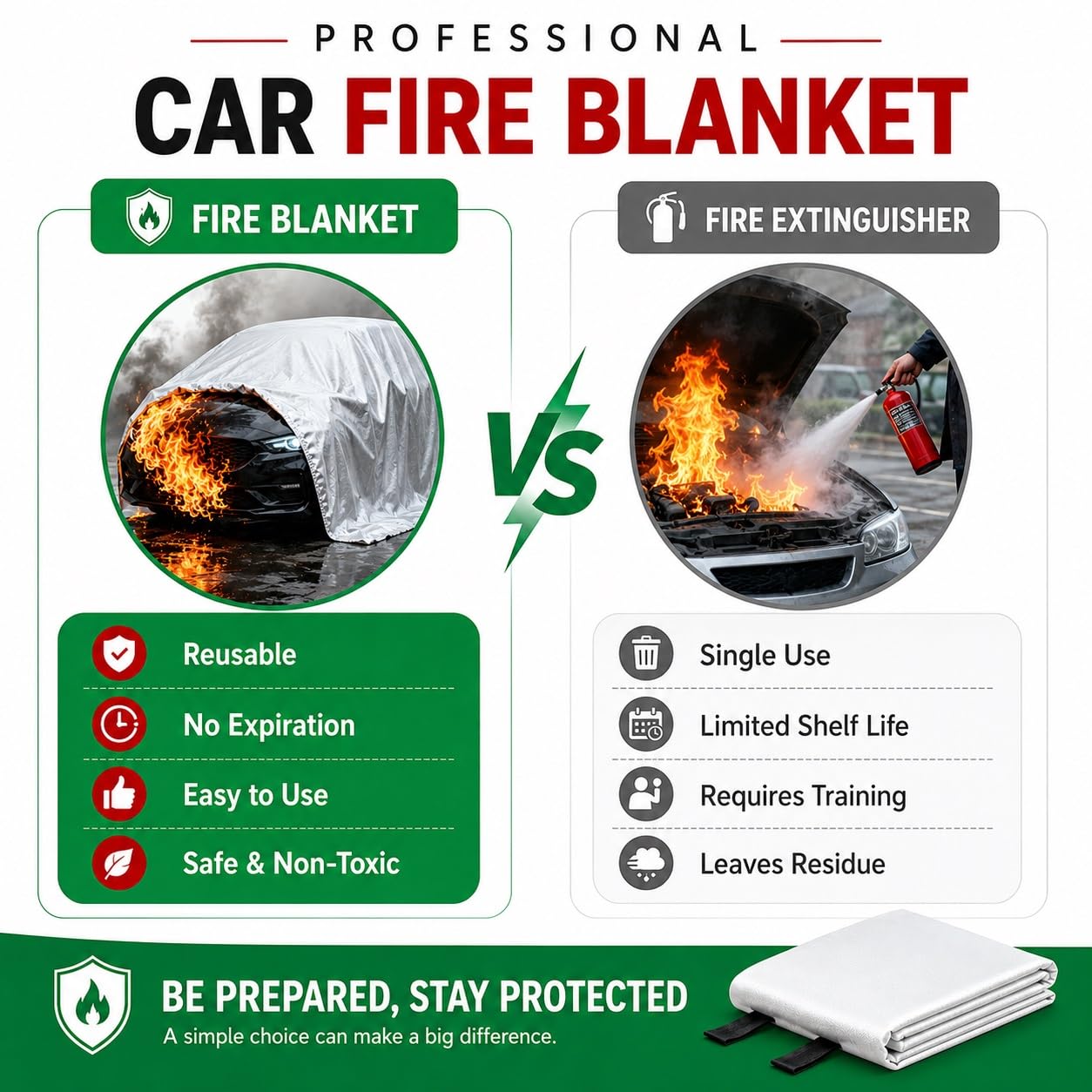 Manta Ignífuga De Emergencia For Vehículos, Gran Cobertura For SUV | Recubrimiento de silicona ignífugo, 0,5 mm de espesor, con bolsa de transporte, for taller y berlinas(6*8m/20*26ft)