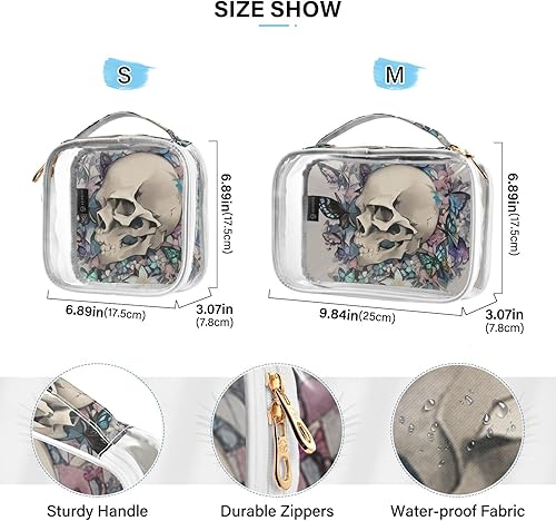 Miniatura 4 de Butterfly Skull Skeleton Clear Toiletry Bag for Traveling,2 Pack Makeup Cosmetic Bag with Zipper,Travel Bag for Toiletries,Travel Essentials 21214269