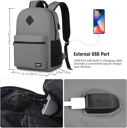 Miniatura 7 de YAMTION - Mochila escolar, mochila clásica unisex para adolescentes con puerto USB para preparatoria, universidad, oficina, trabajo y viajes